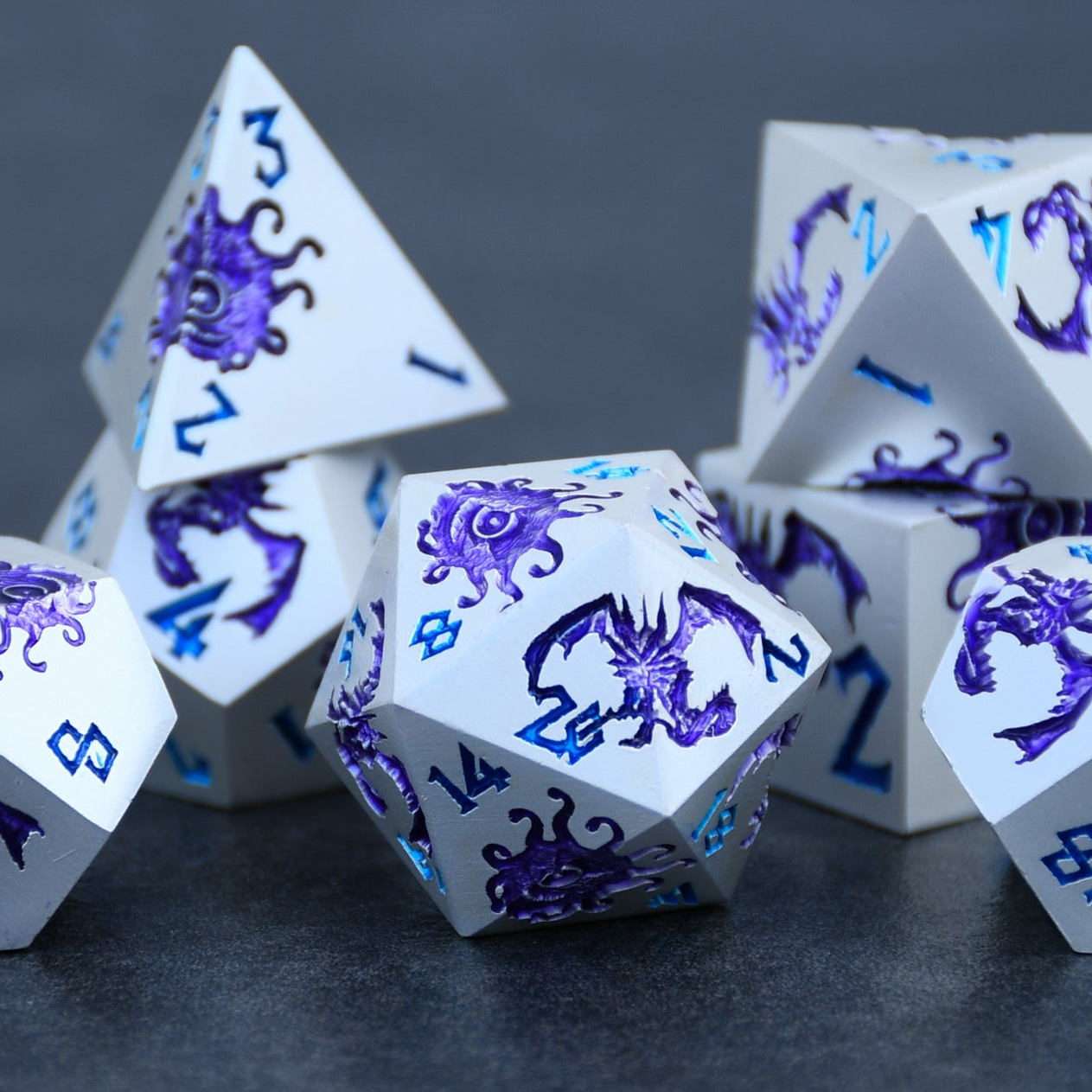 Monster Manual Dice - Silver and Purple