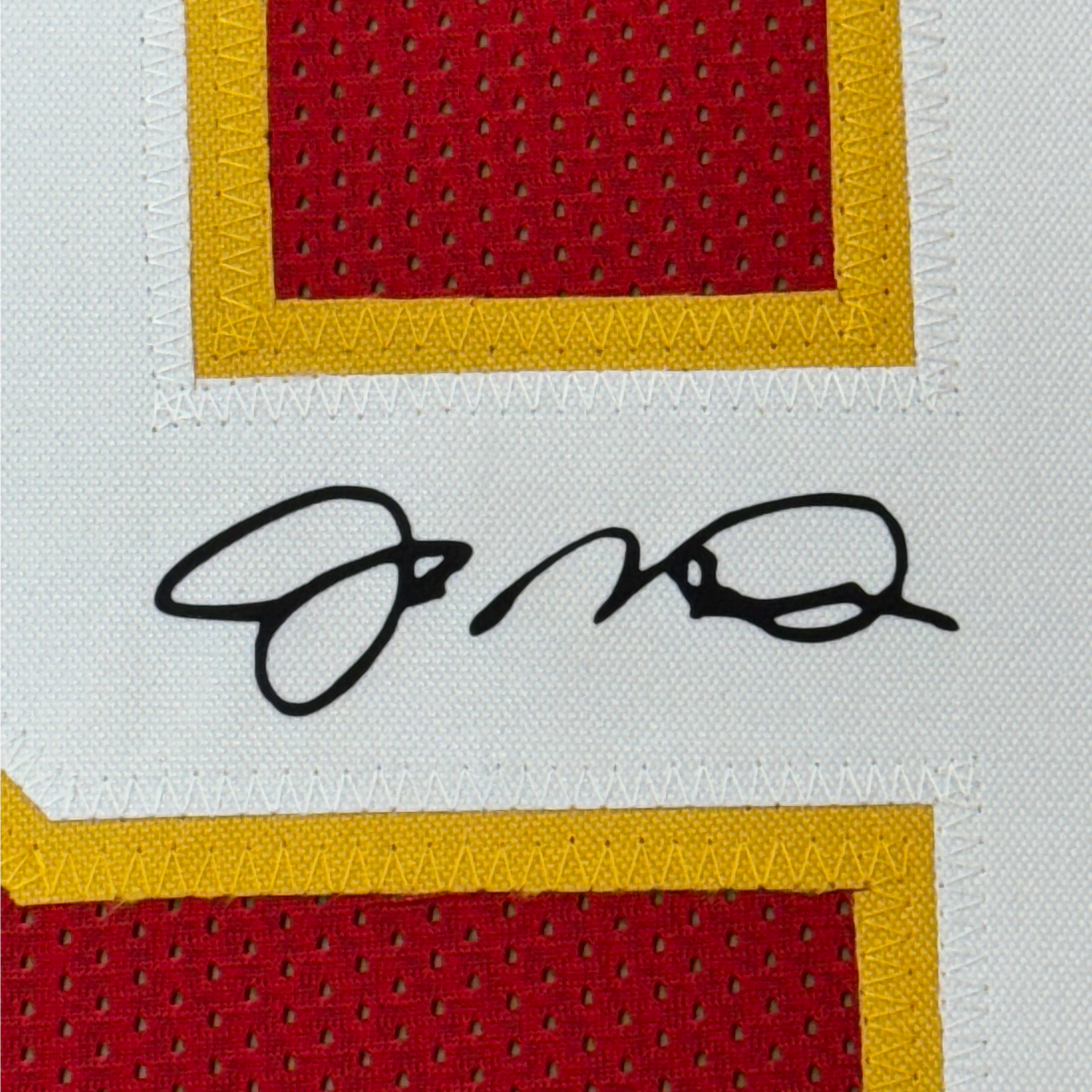 Framed Facsimile Autographed Joe Montana 35x39 Kansas City Red Reprint Laser Auto Football Jersey