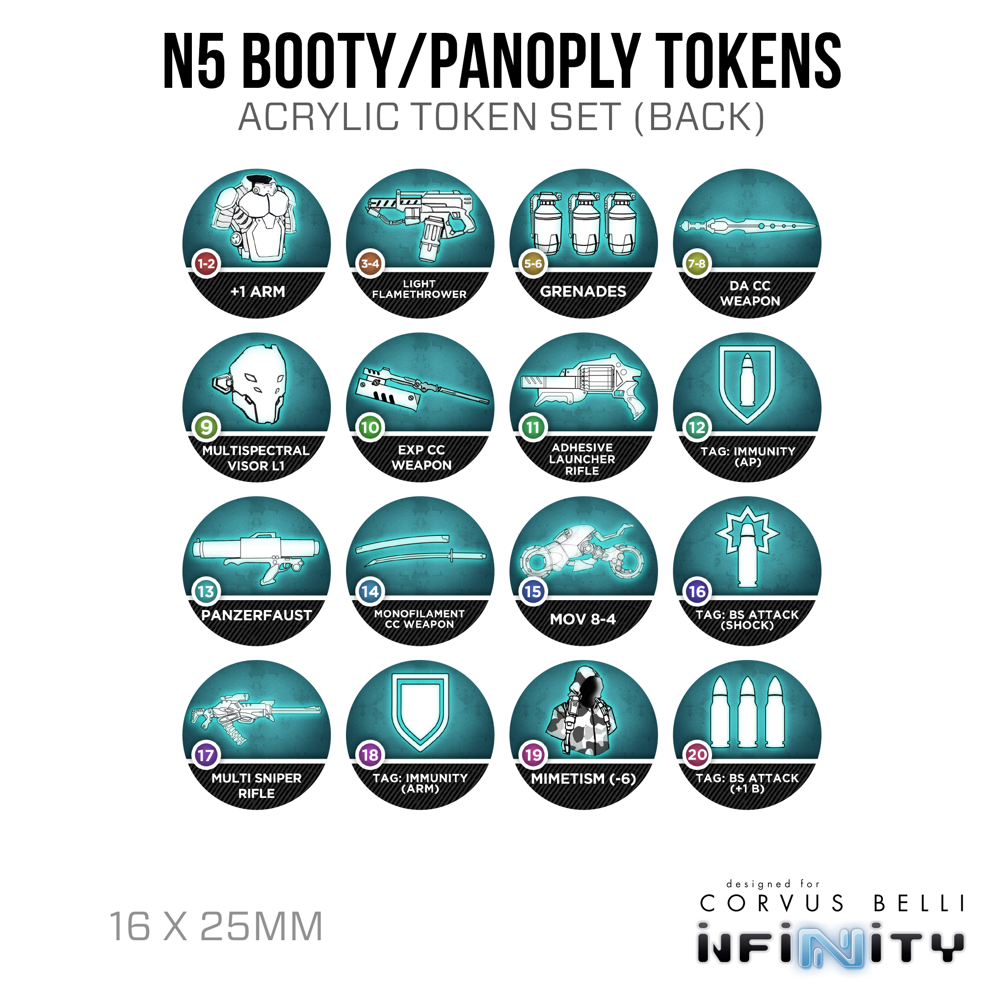 Infinity N5 Acrylic Booty / Panoply Token Set