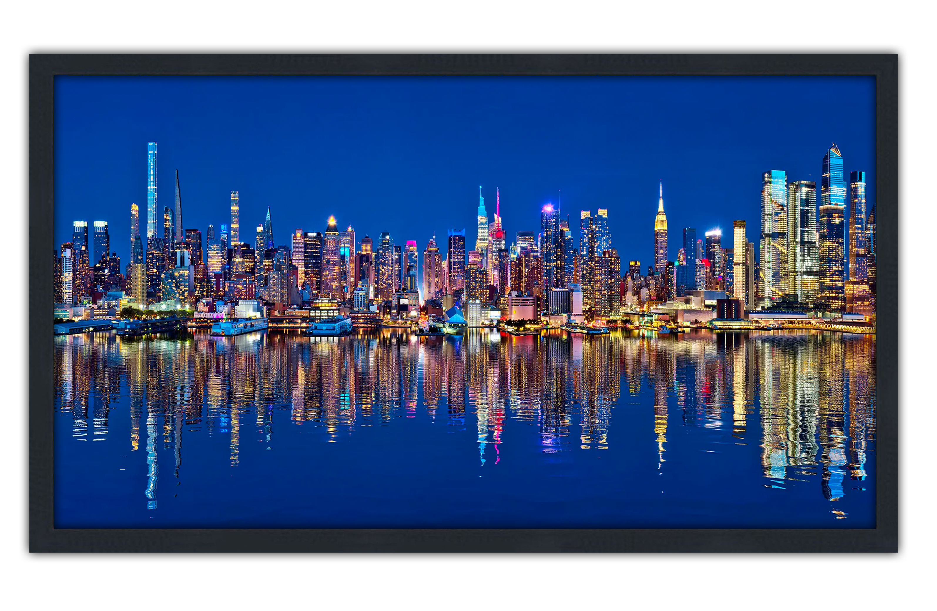 Professionally Framed New York City Skyline High-Resolution Panoramic Photo 12x22 Wall Art