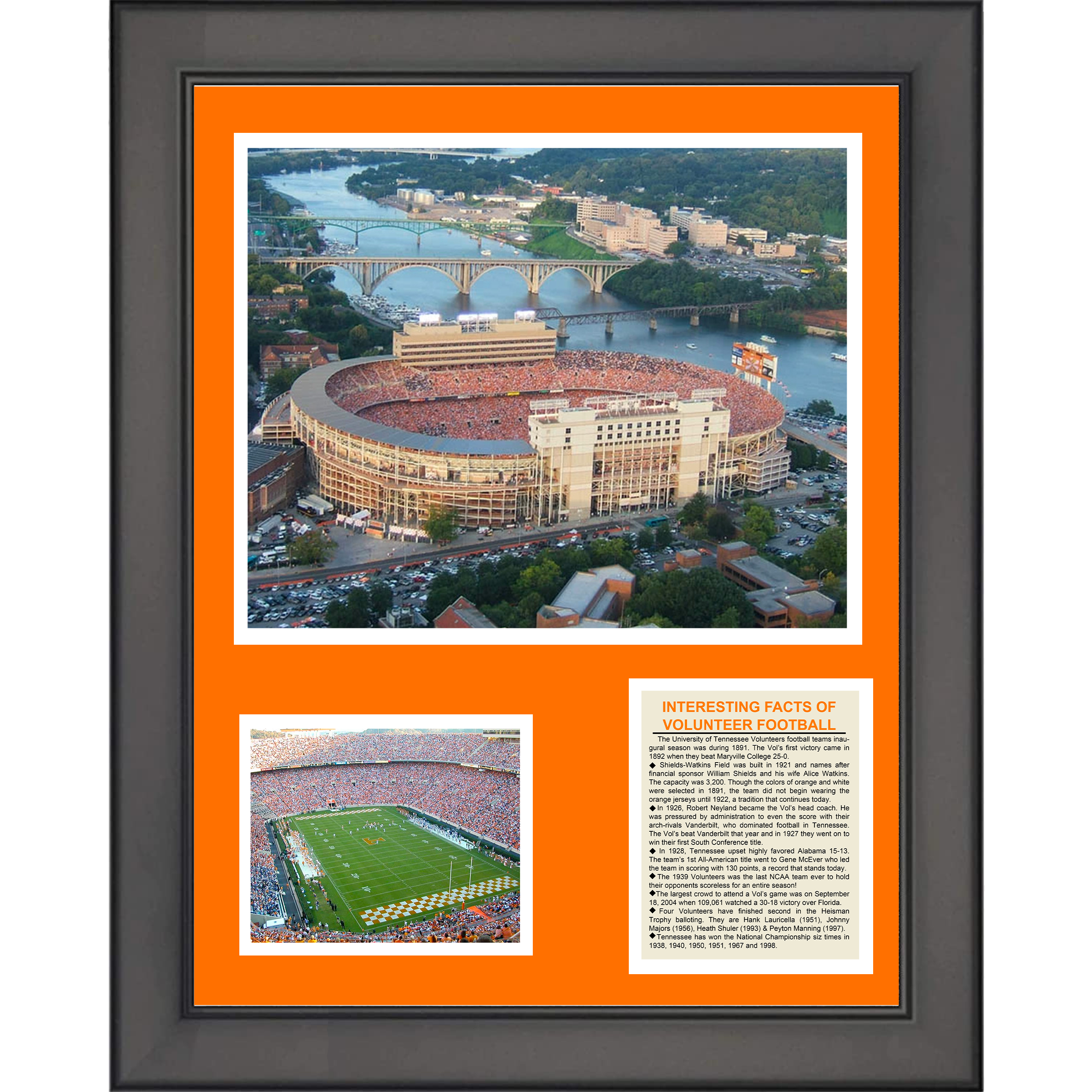Framed Tennessee Volunteers Neyland Stadium & Team History 11"x14" College Football Three Photo Collage