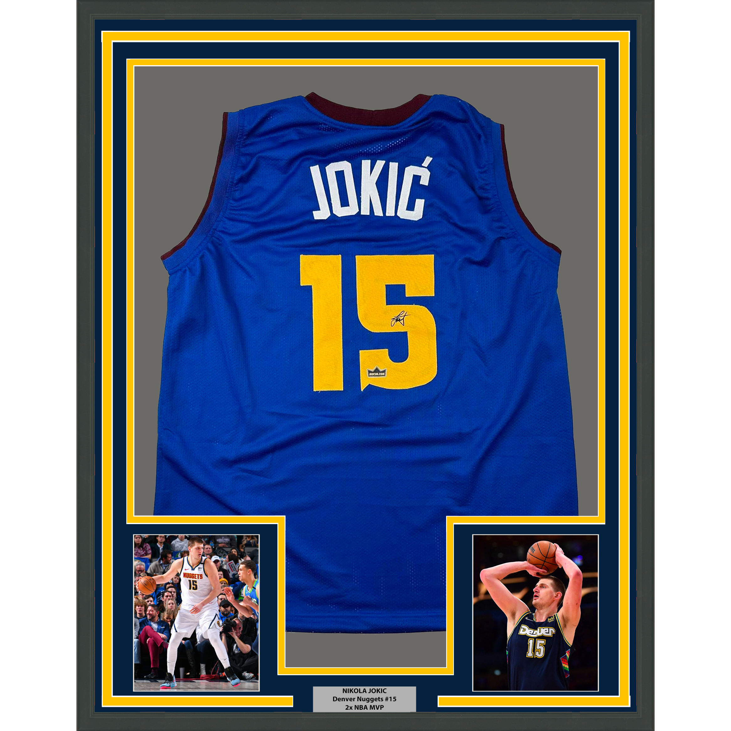 Framed Facsimile Autographed Nikola Jokic 35x39 Denver Royal Blue Reprint Laser Auto Basketball Jersey