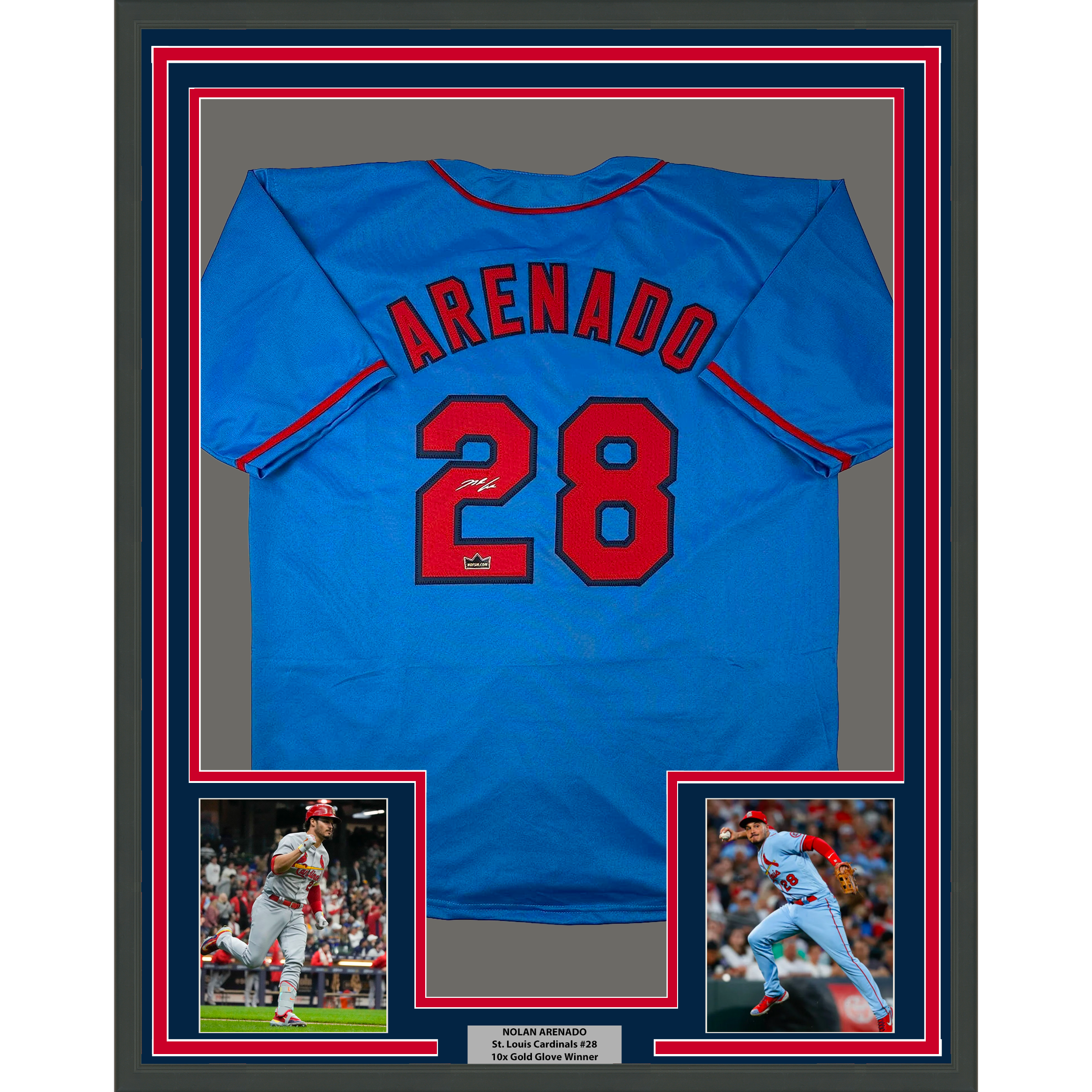 Framed Facsimile Autographed Nolan Arenado 35x39 St. Louis Blue Reprint Laser Auto Baseball Jersey