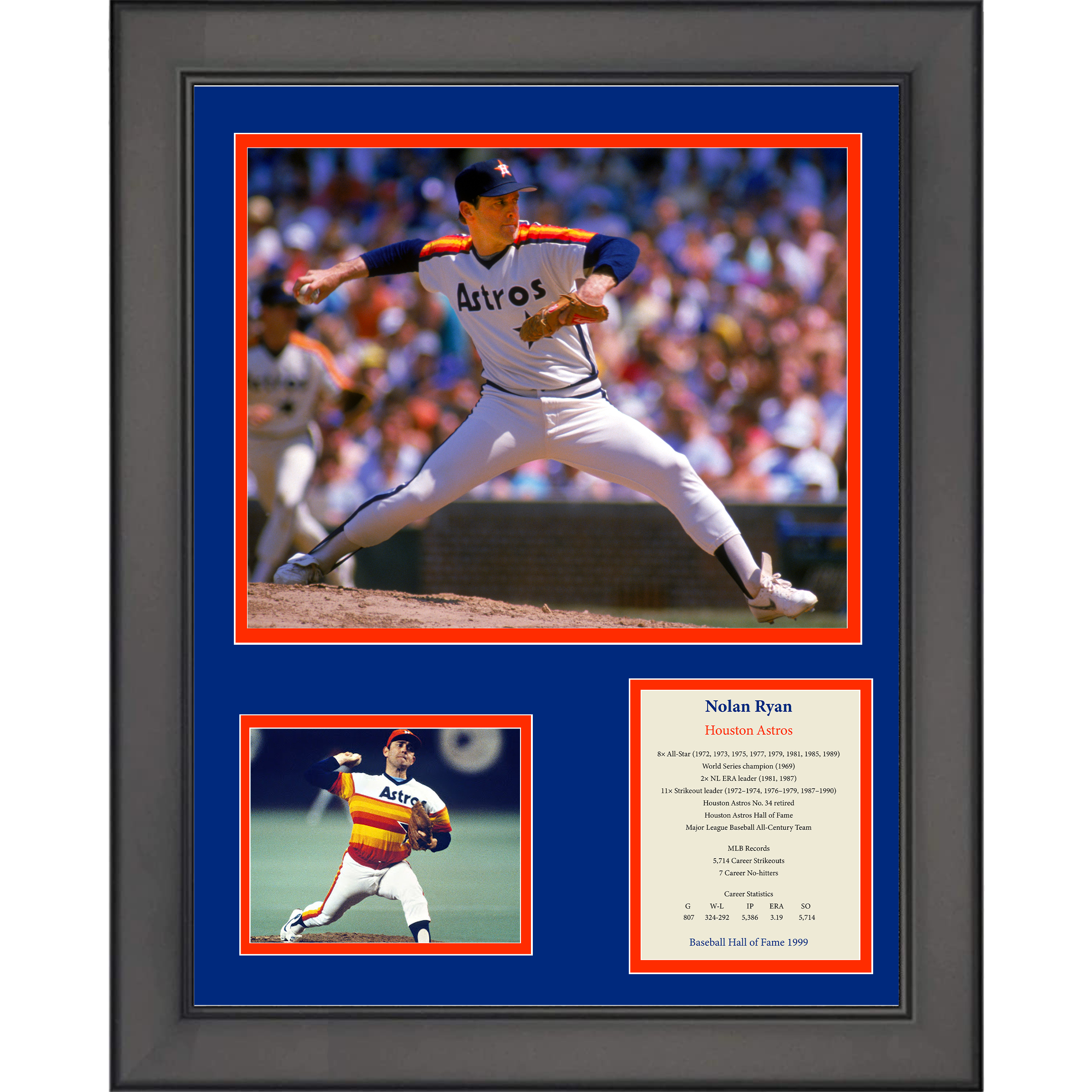 Framed Nolan Ryan Hall of Fame Houston Astros Baseball 11"x14" Three Photo Collage