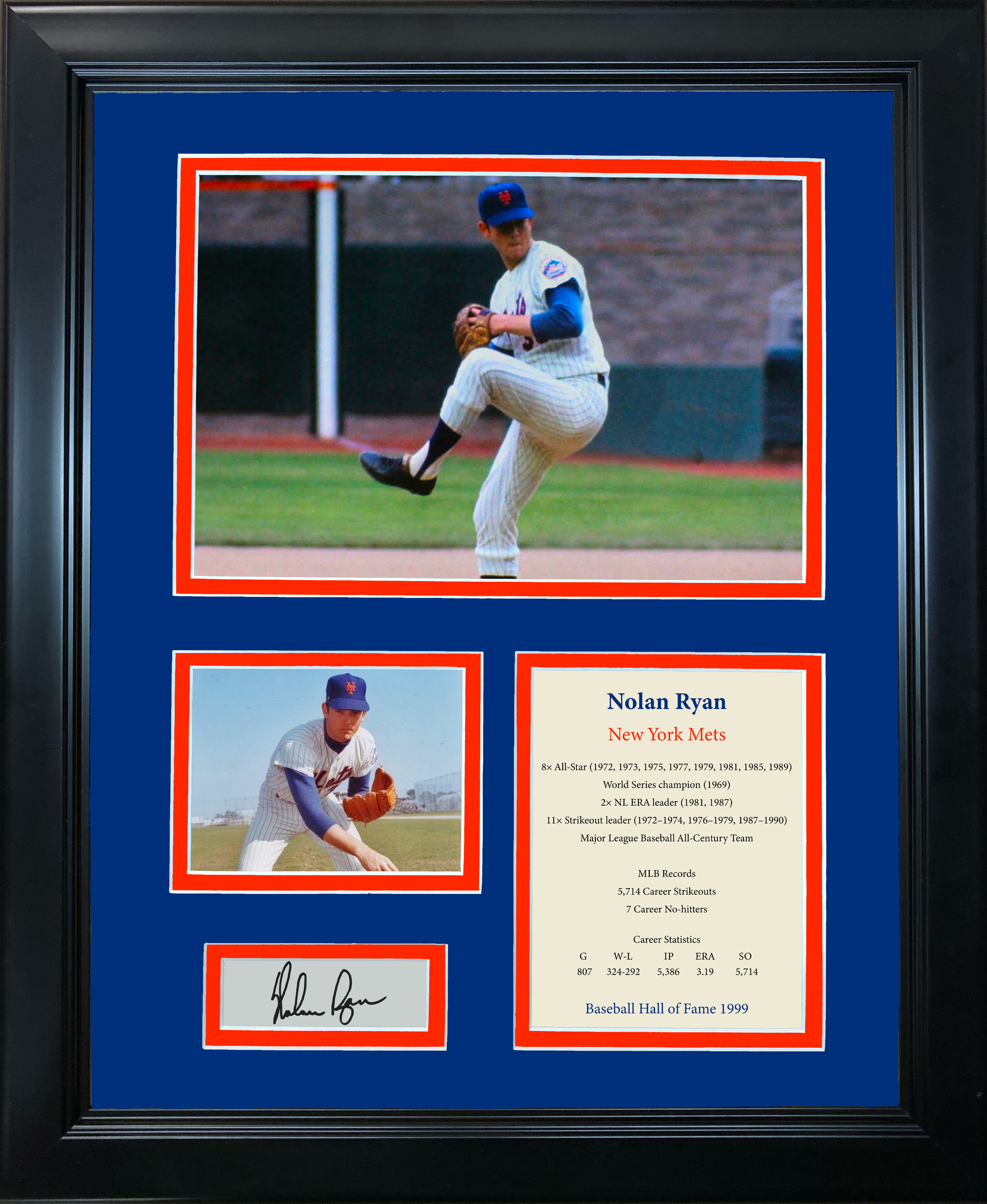 Framed Nolan Ryan Hall of Fame Facsimile Laser Engraved Signature Auto New York Mets Baseball 11"x14" Photo Sig Collage