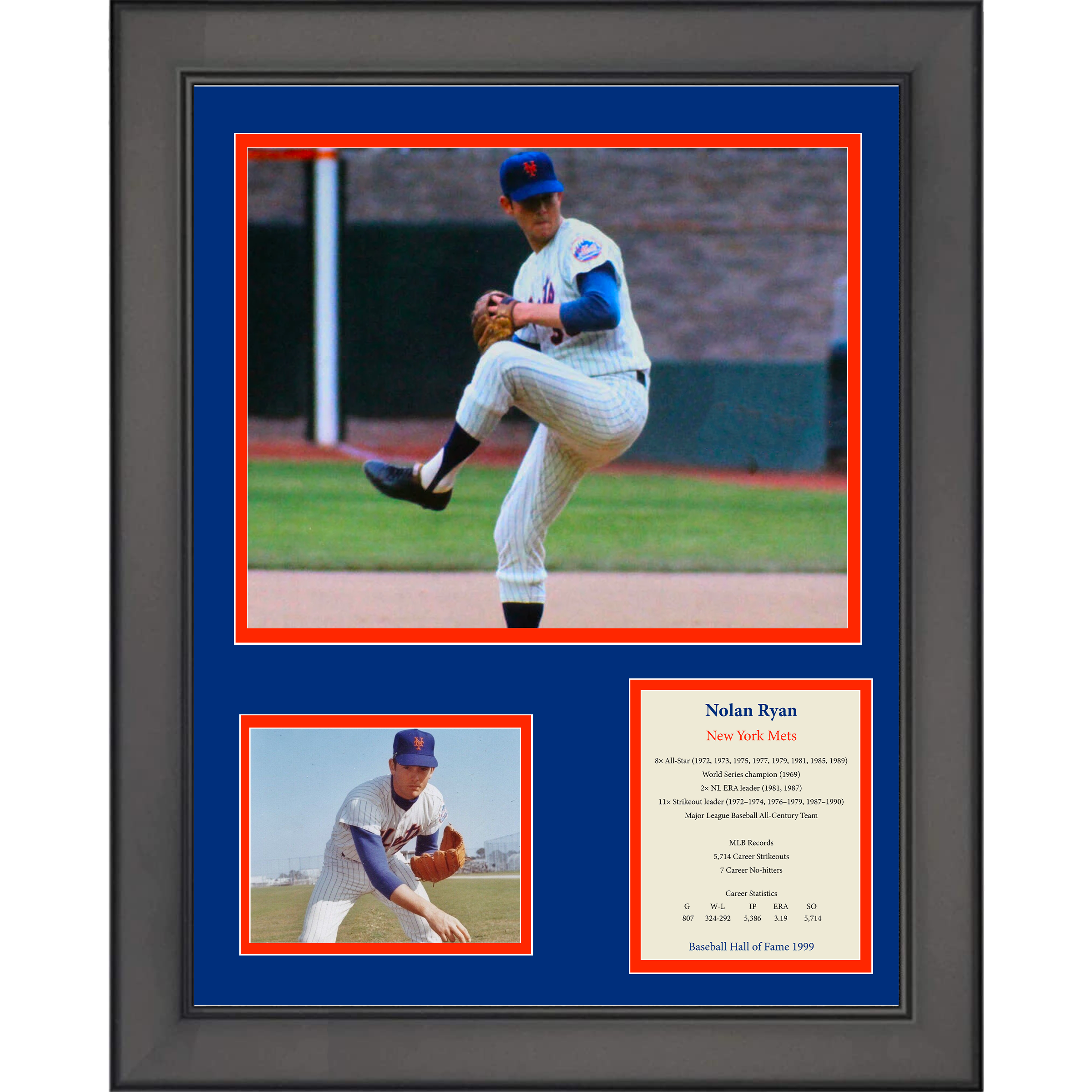 Framed Nolan Ryan Hall of Fame New York Mets Baseball 11"x14" Three Photo Collage