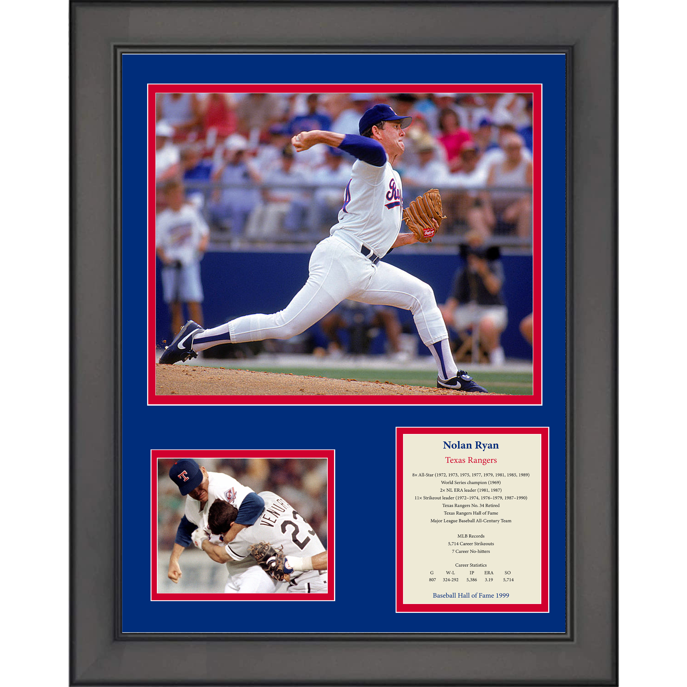 Framed Nolan Ryan Hall of Fame Baseball 11"x14" Three Photo Collage