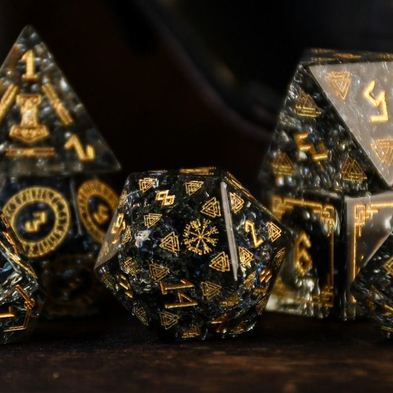 Nordic Black Shattered Glass Dice Set - Dice Around the World Collection