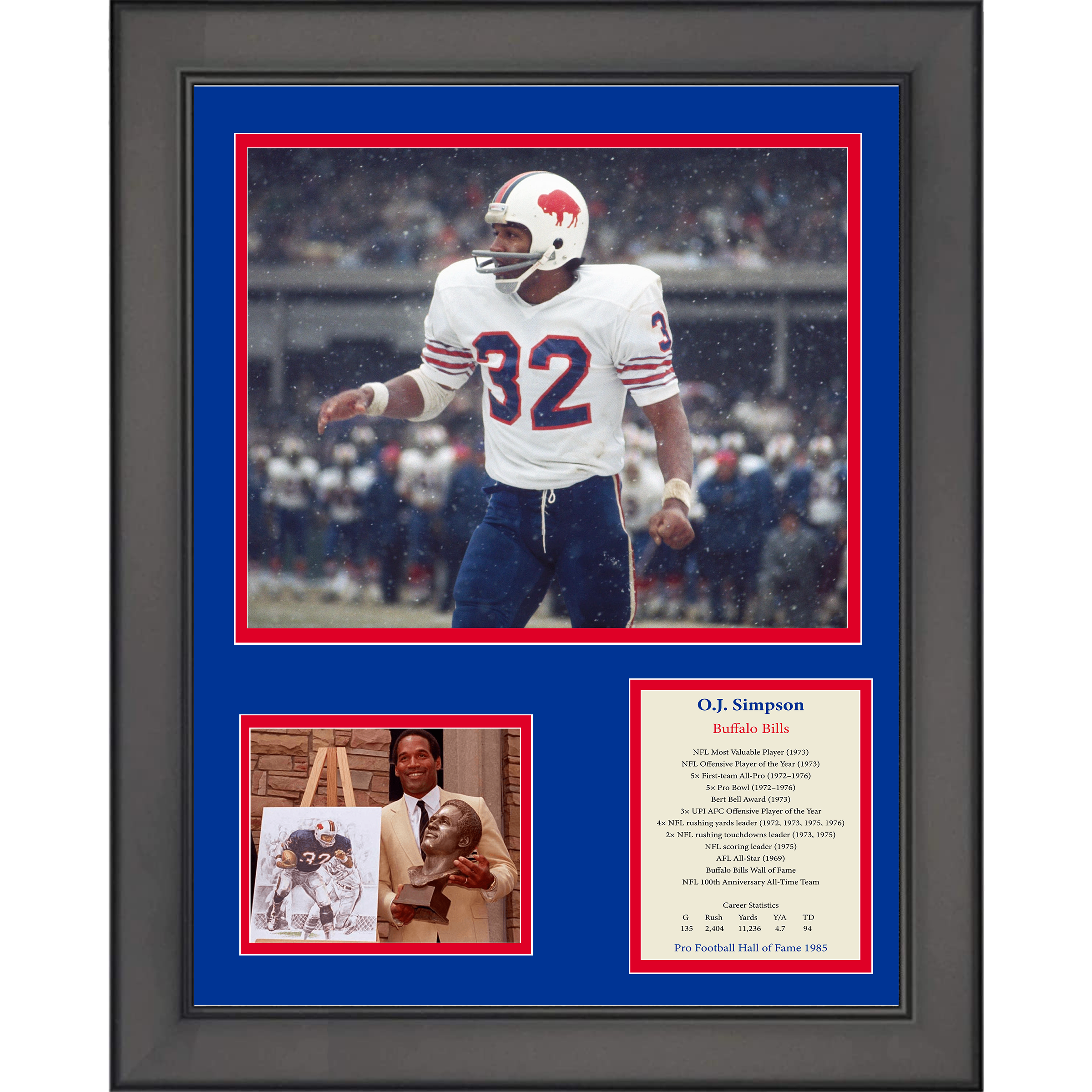 Framed O.J. OJ Simpson Hall of Fame Buffalo Bills Football 11"x14" Three Photo Collage