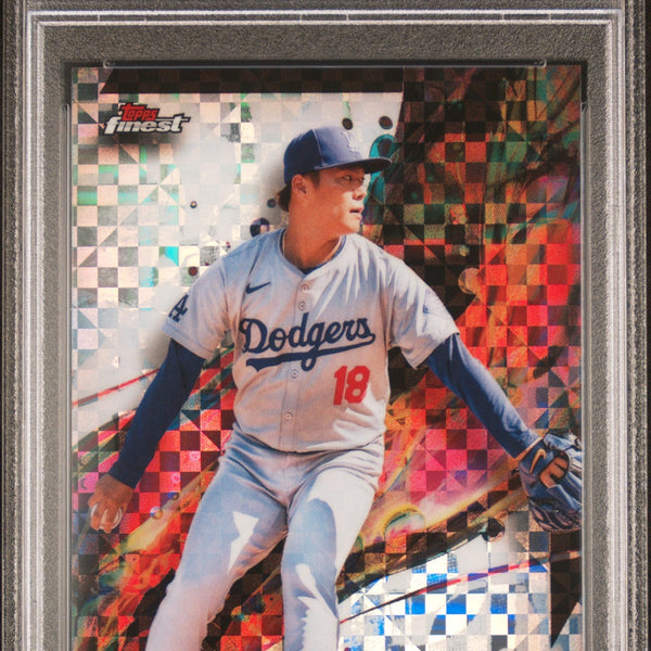 Graded 2024 Topps Finest Yoshinobu Yamamoto #50 Checkerboard Refractor