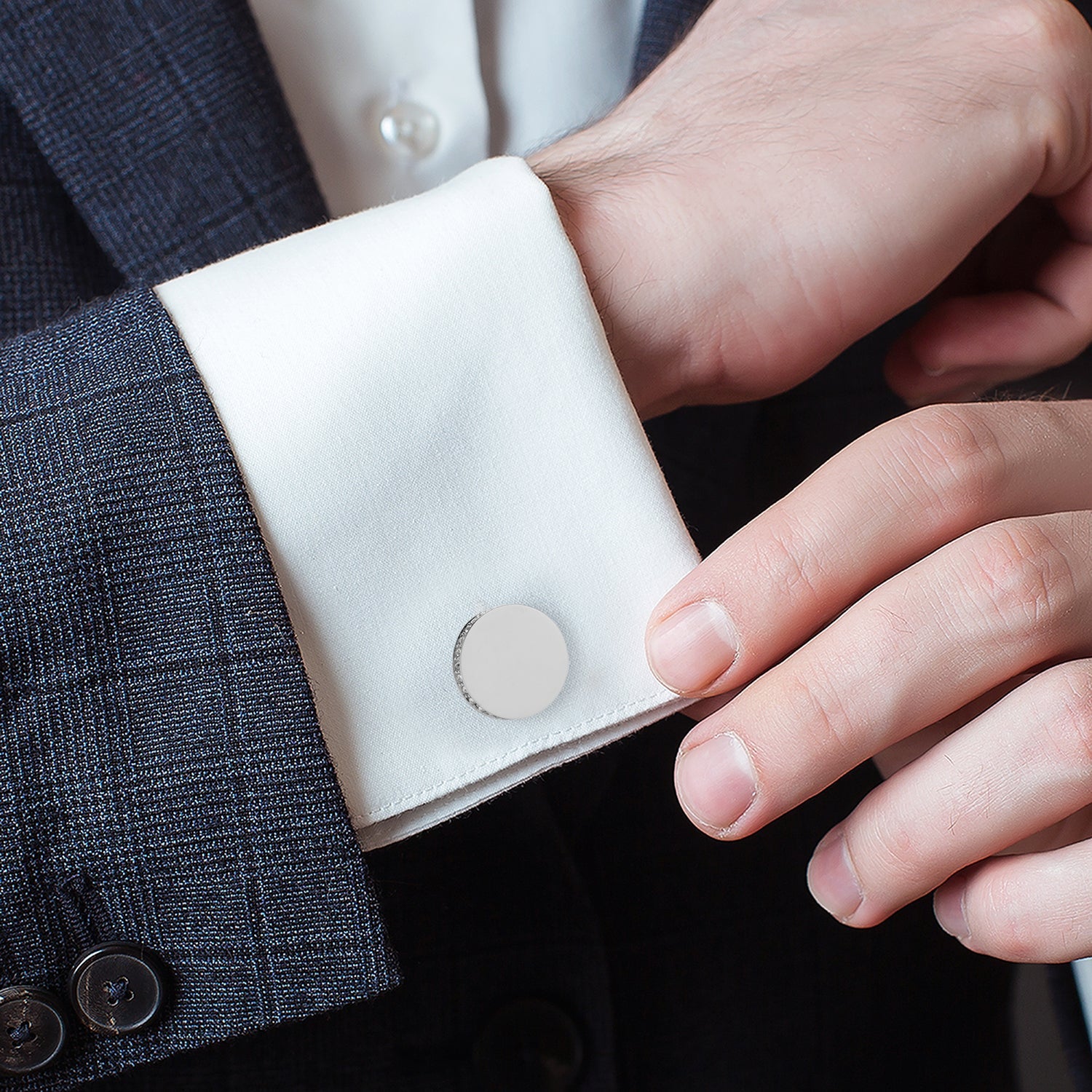 Stainless Steel Engravable Pave Edge Cufflinks