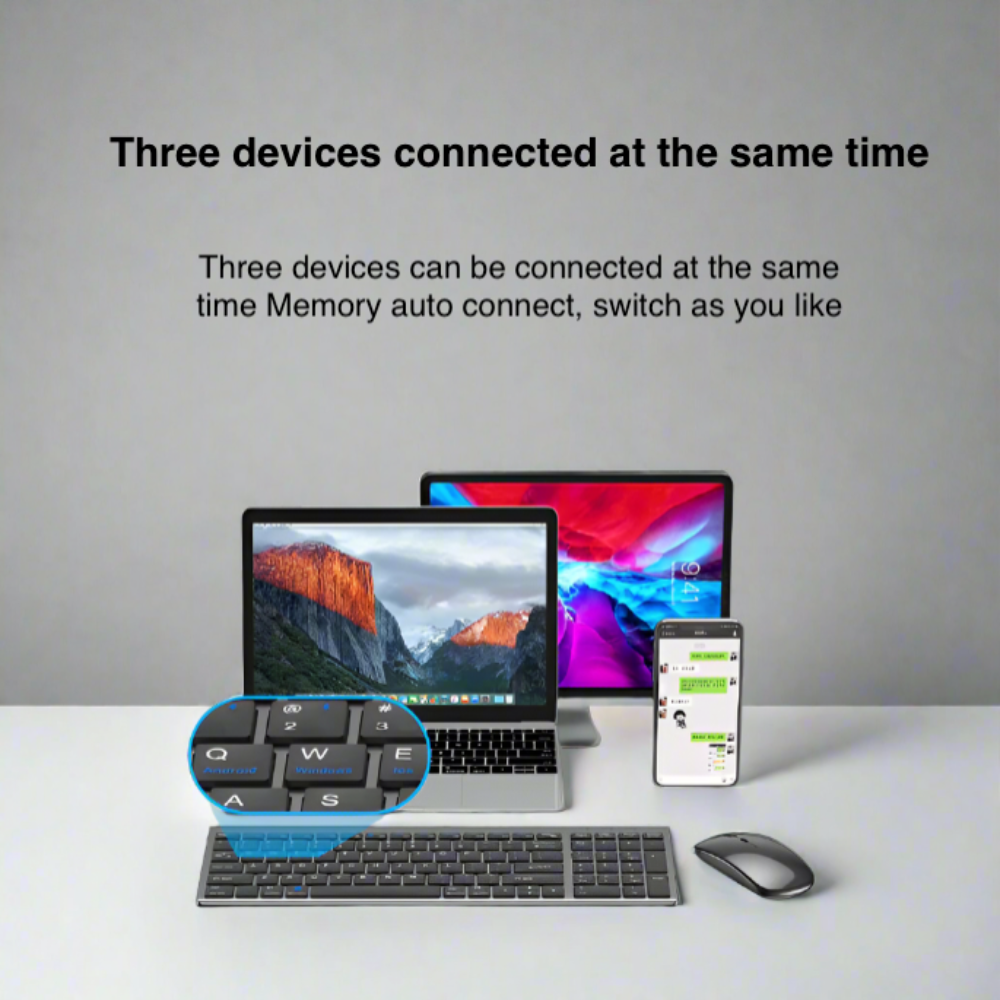 Onetify Dual Mode Wireless Ultra Thin Full Size Wireless Keyboard and Mouse Set