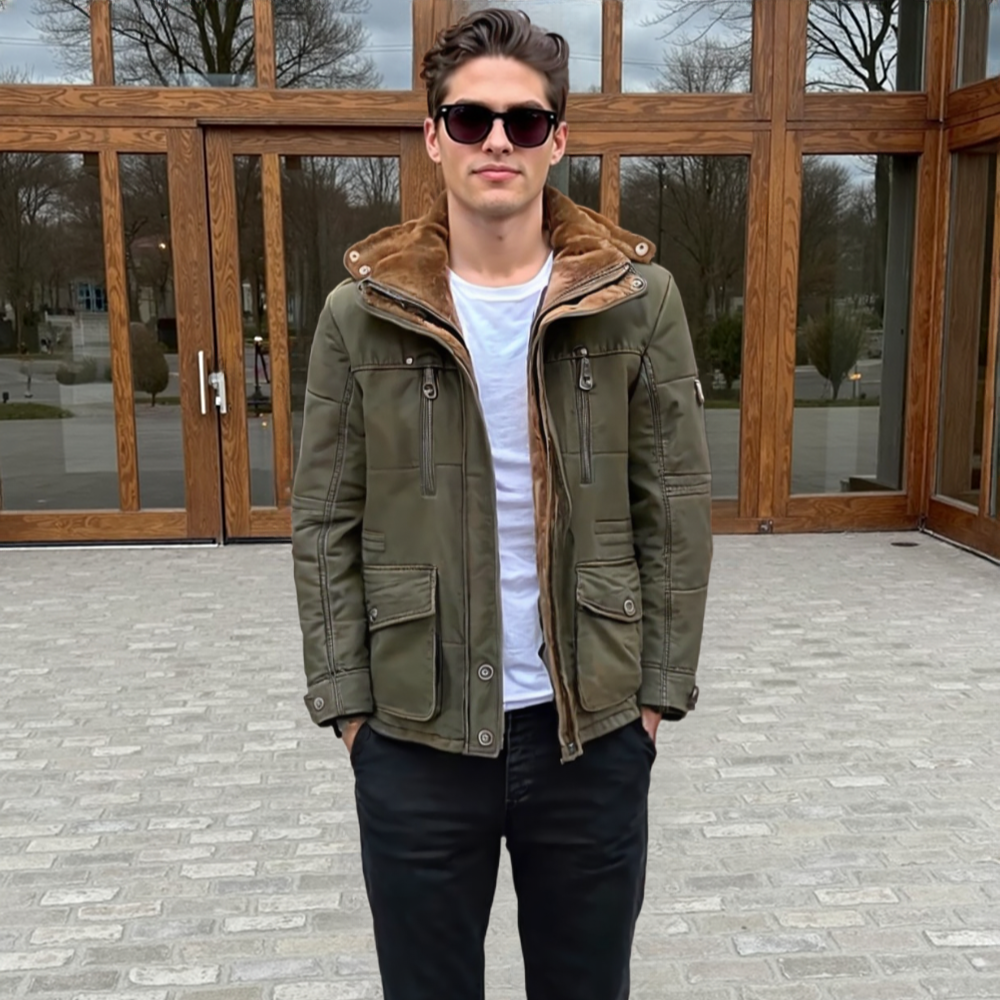 Mens Hooded Winter Parka Coat with Inner Fleece