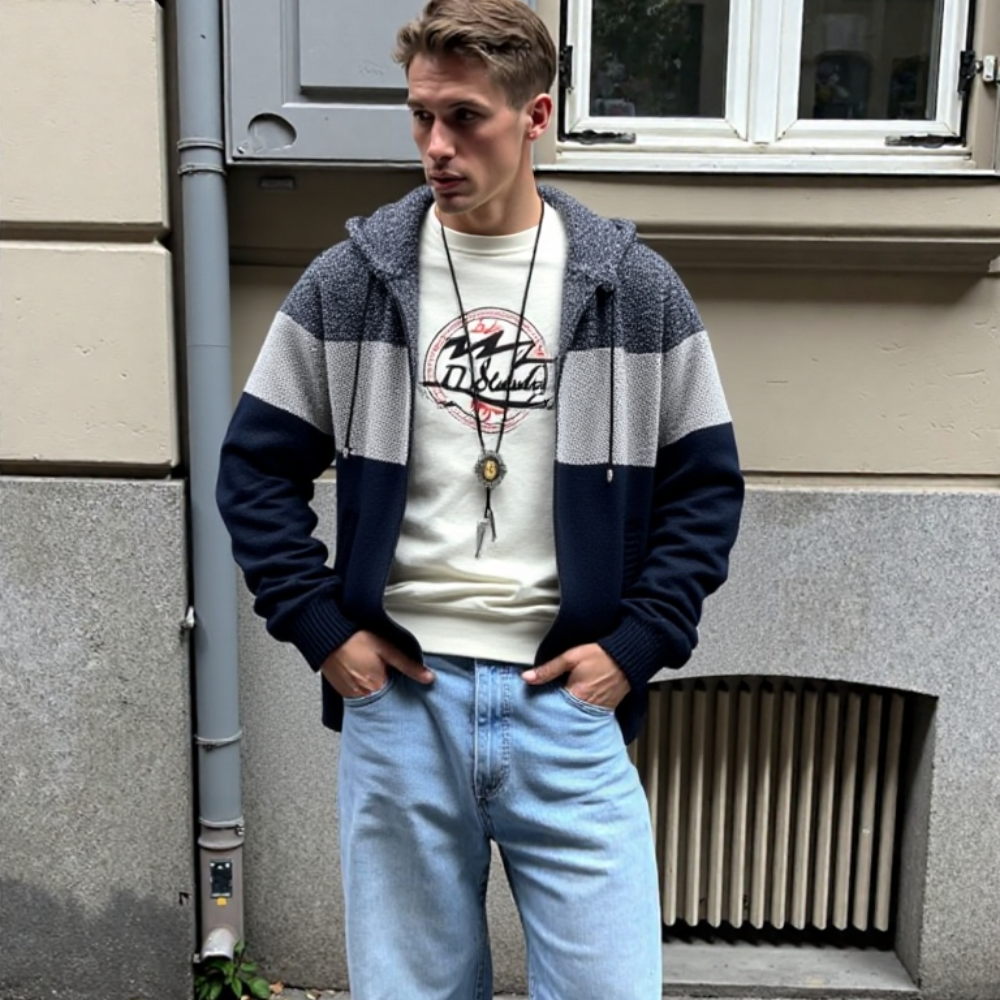 Mens Hooded Zipper Jacket Sweater Jacket