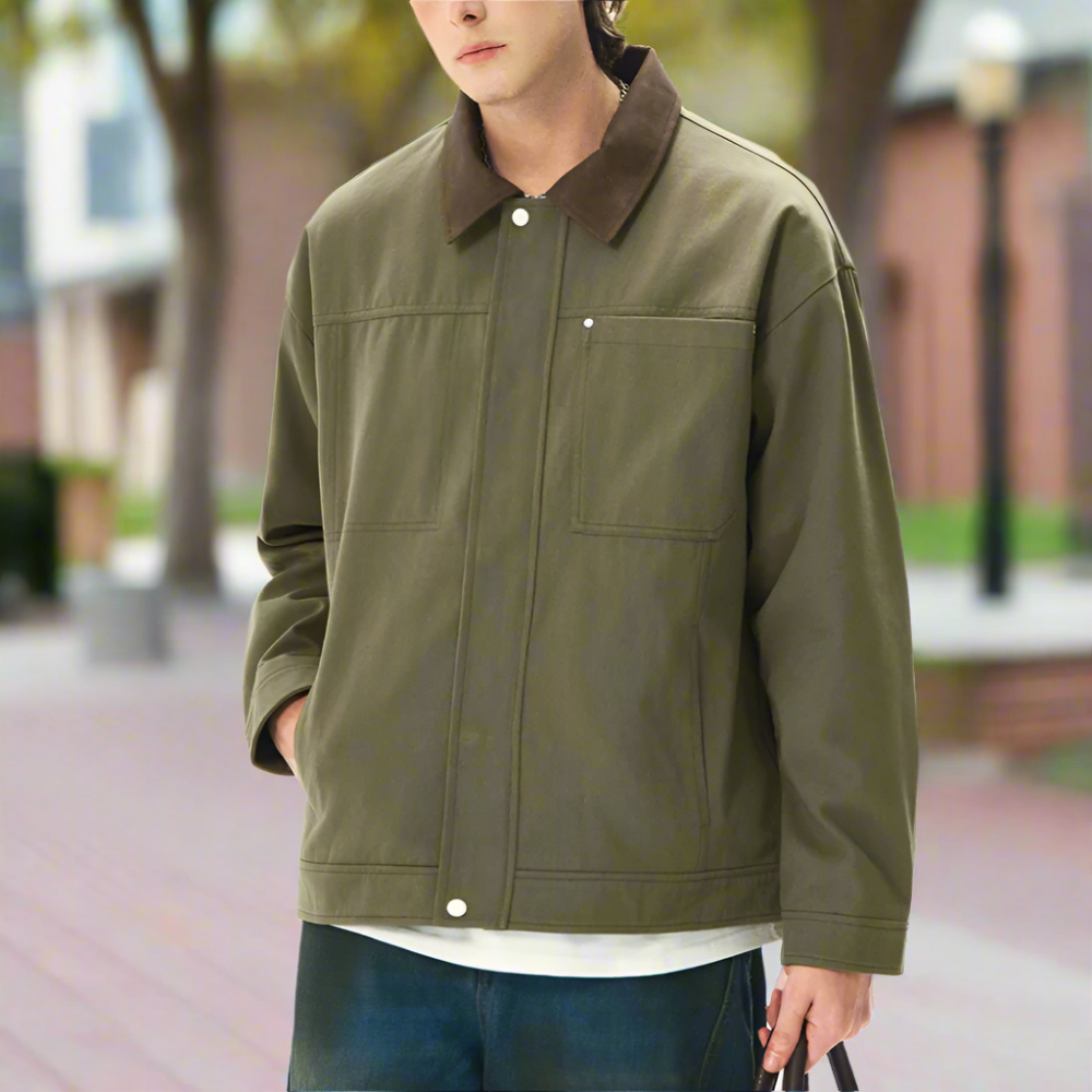 Mens Lapel Collar Bomber Jacket With Pockets