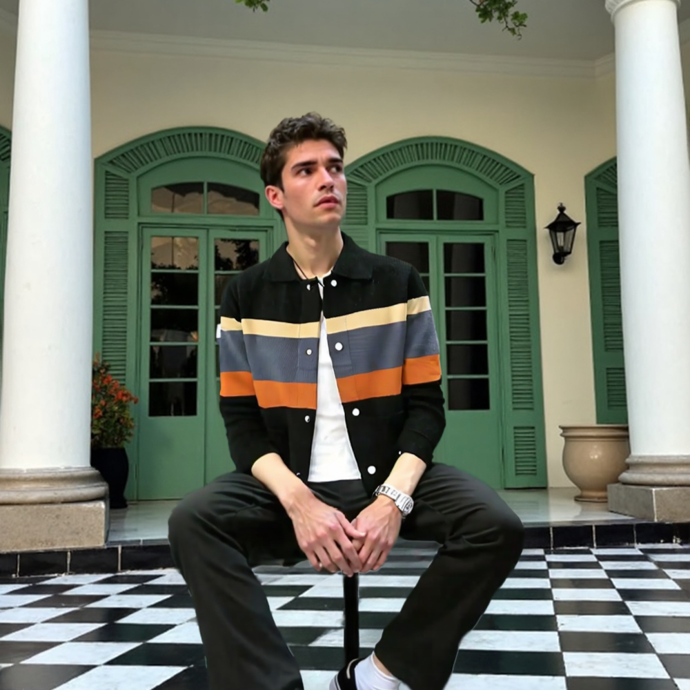 Mens Color Stripped Cardigan