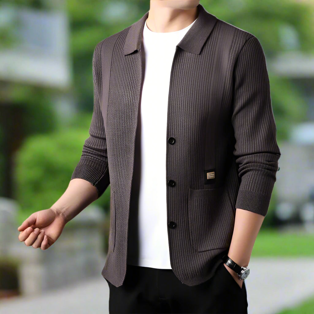 Mens Lapel Collar Knit Cardigan With Pockets