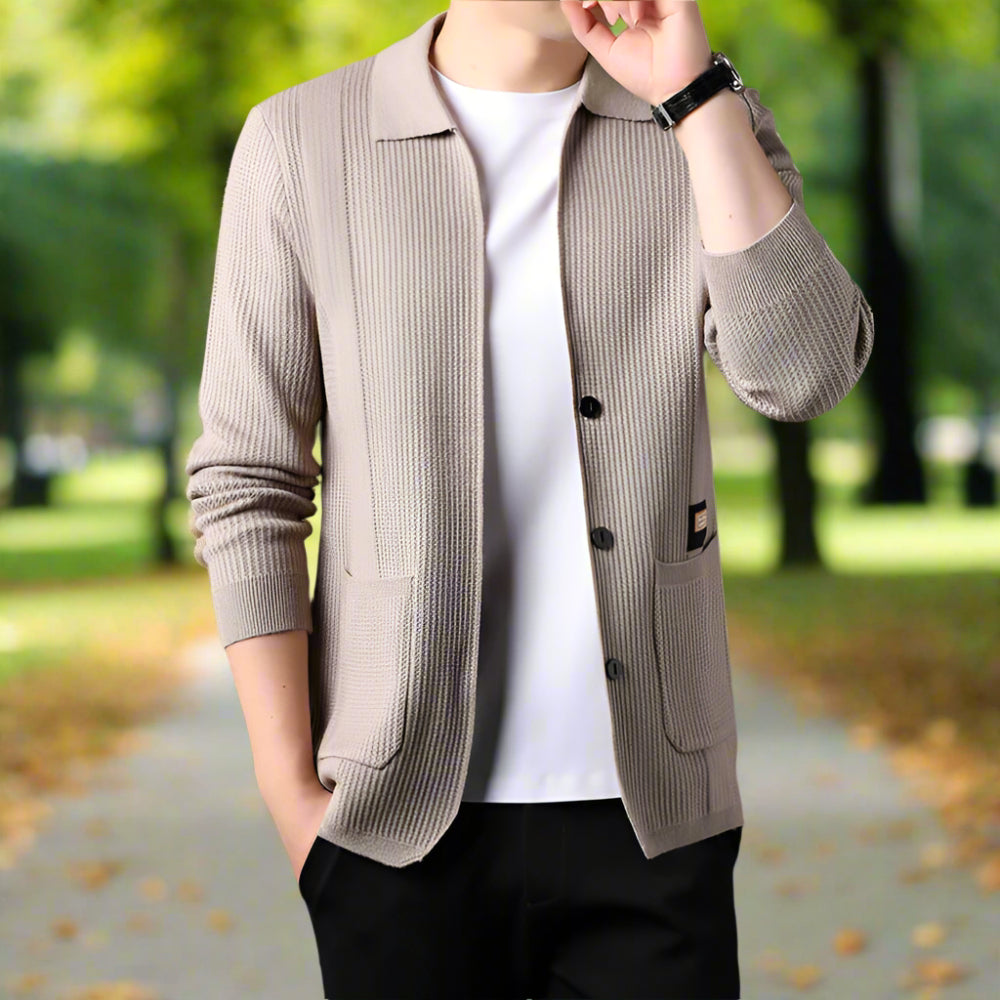 Mens Lapel Collar Knit Cardigan With Pockets