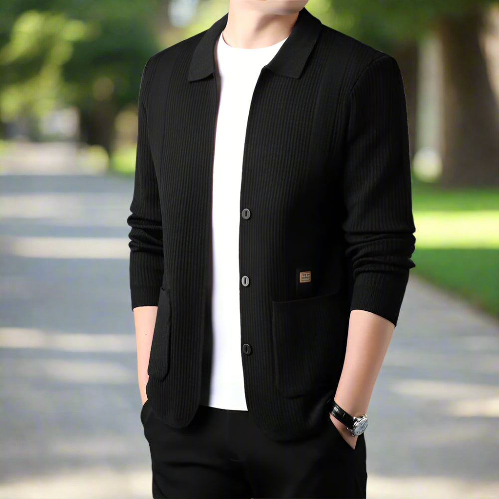 Mens Lapel Collar Knit Cardigan With Pockets
