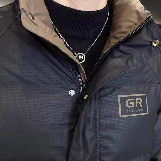 Mens High Collar Zipper Puffy Jacket