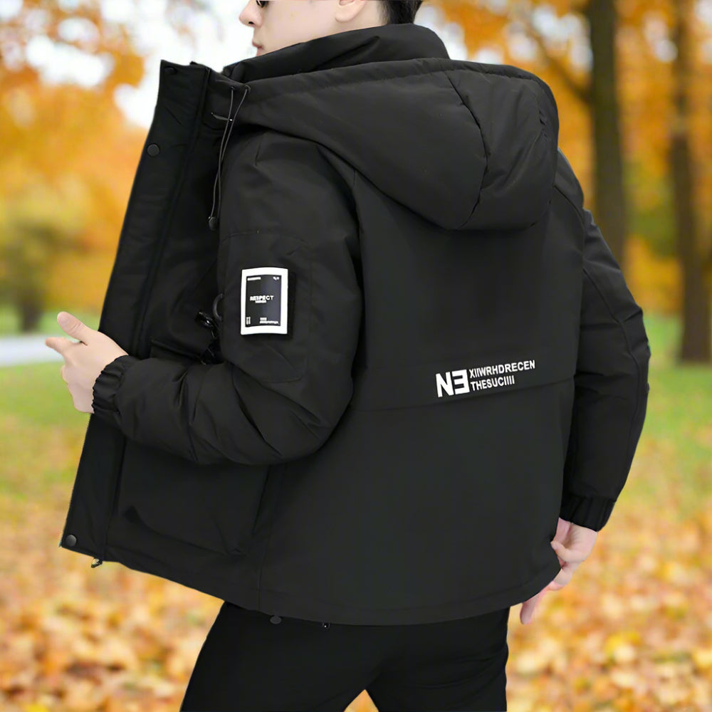 Mens High Collar Zipper Hooded Jacket