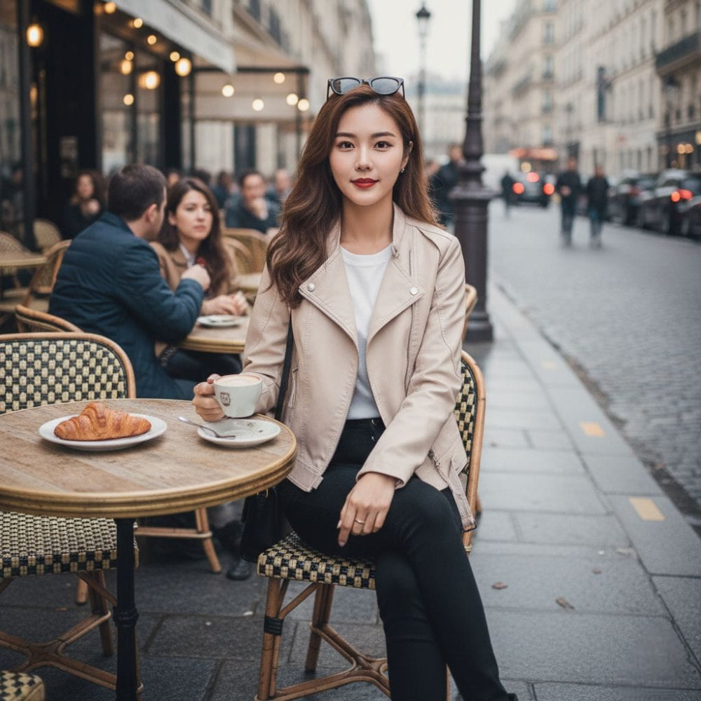 Women Vegan Leather Biker Jacket