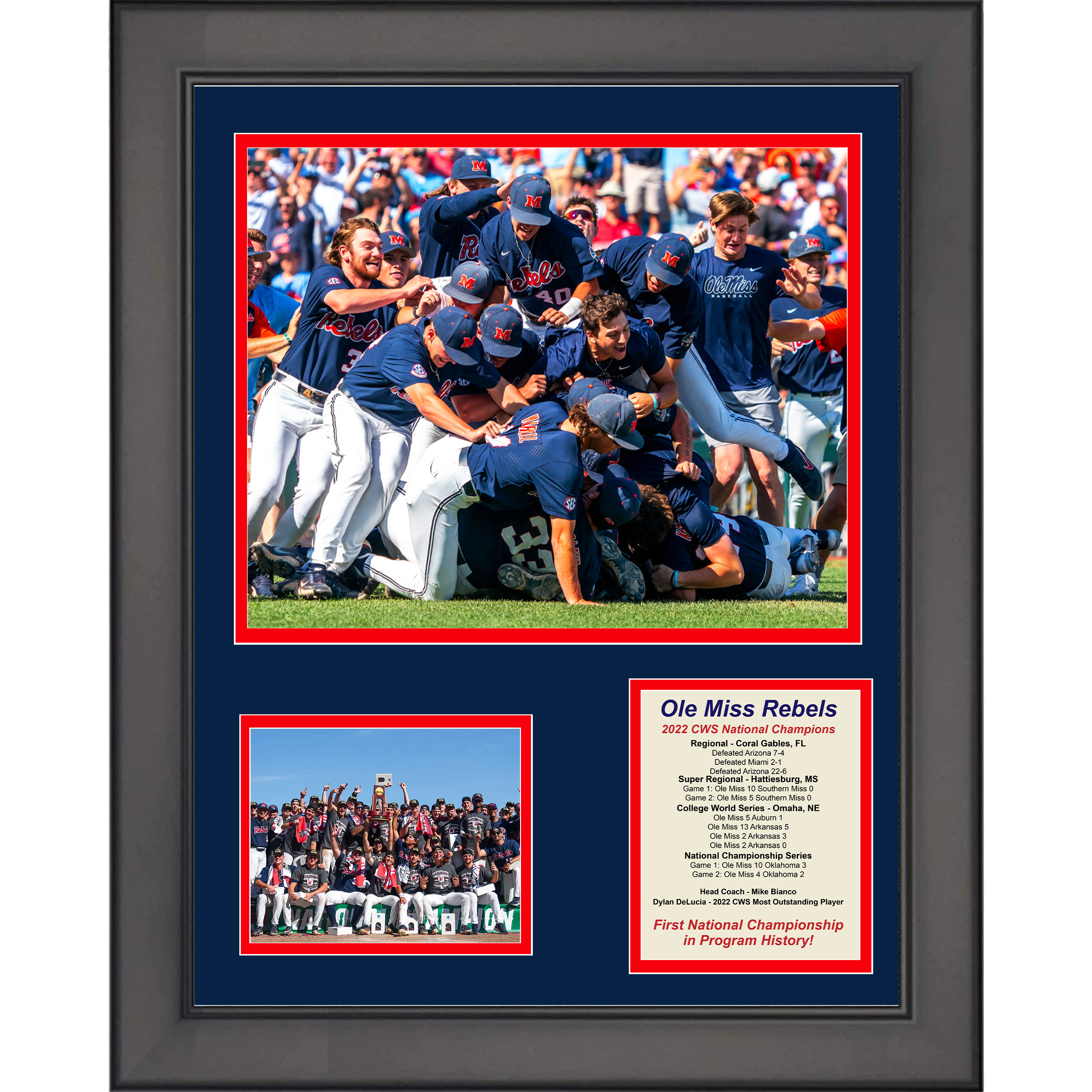 Framed Ole Miss Rebels 2022 College World Series National Champions 11"x14" Baseball Three Photo Collage