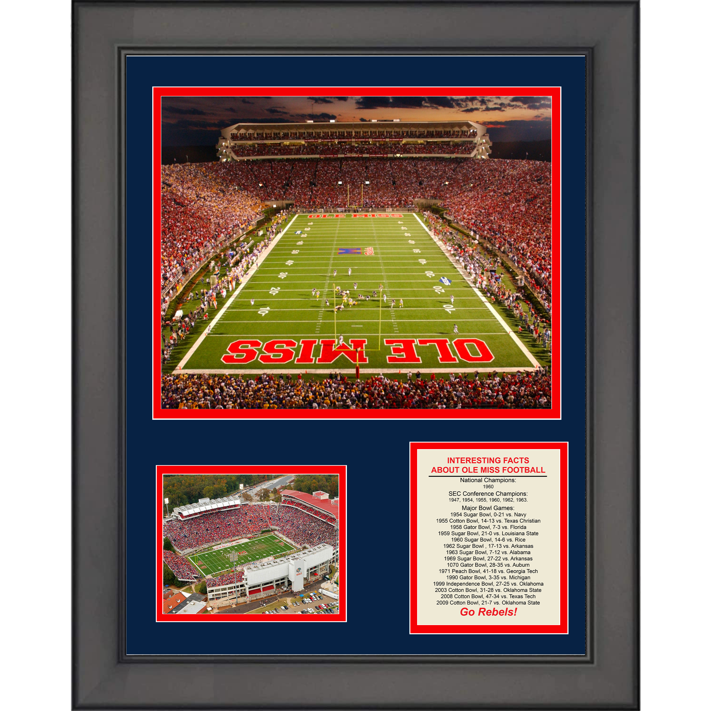 Framed Ole Miss Rebels Team History & Championships 11"x14" Football Three Photo Collage