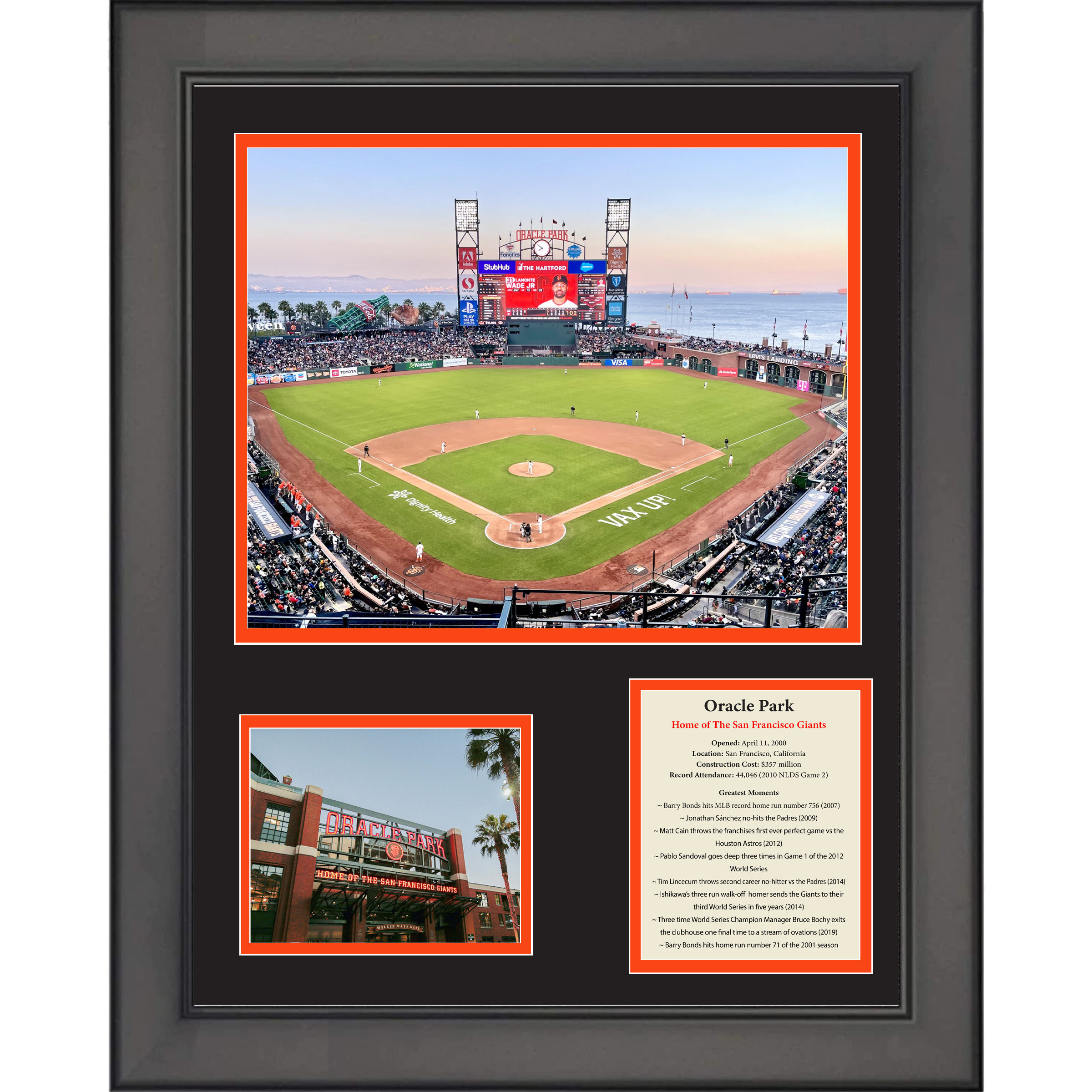 Framed Oracle Park Greatest Moments San Francisco Giants Baseball 11"x14" Three Photo Collage