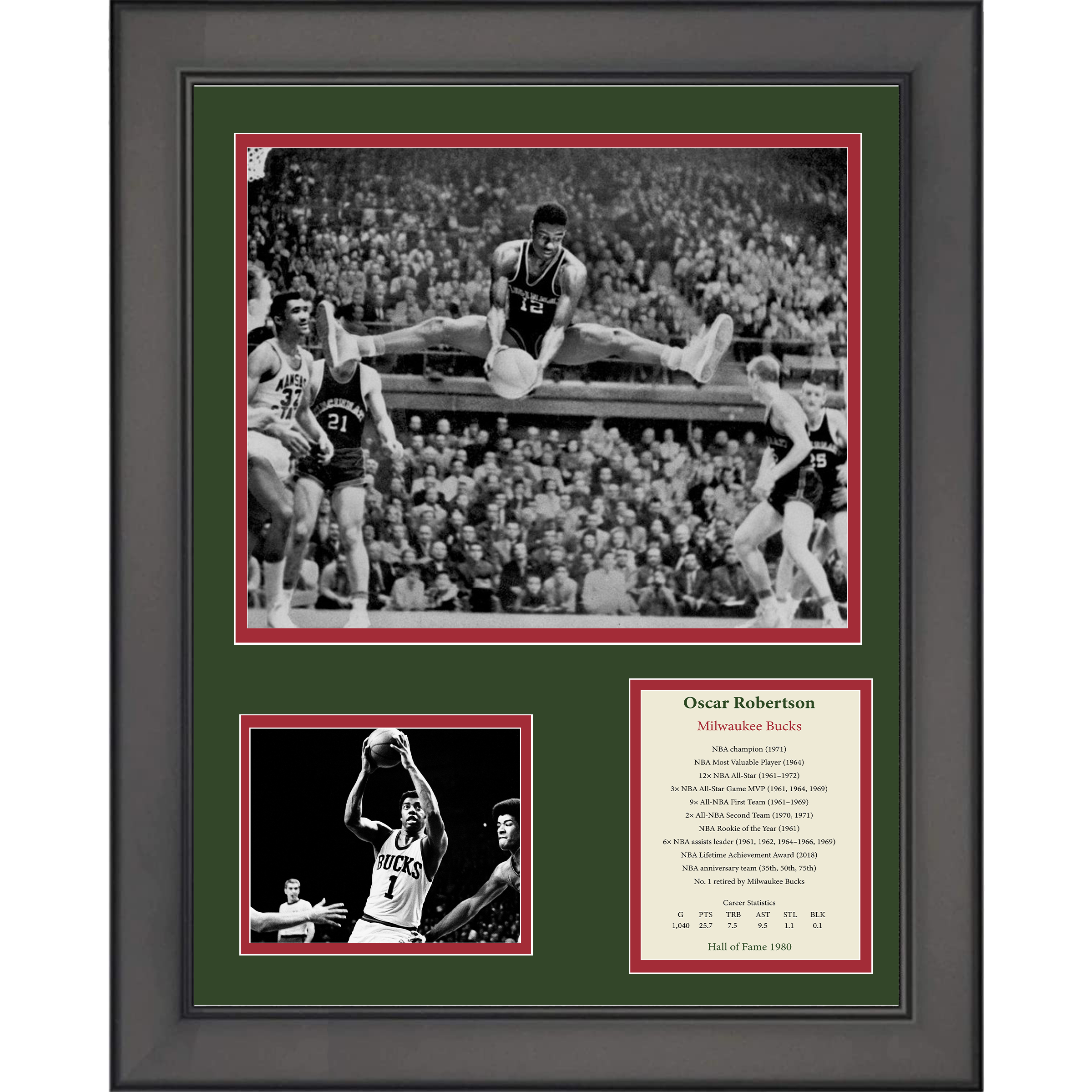 Framed Oscar Robertson Hall of Fame Milwaukee Bucks Basketball 11"x14" Three Photo Collage