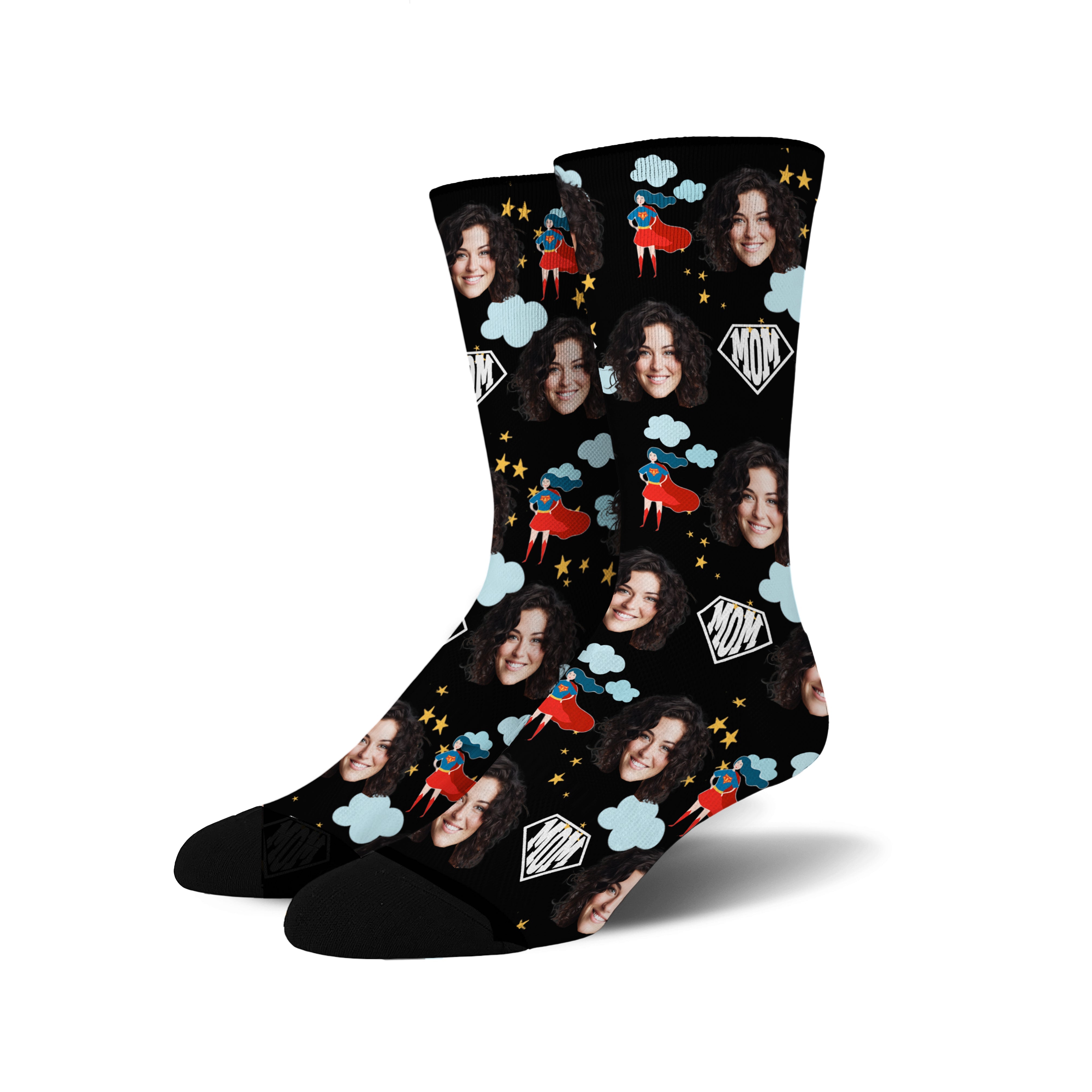 Custom Novelty Face Socks Super MOM