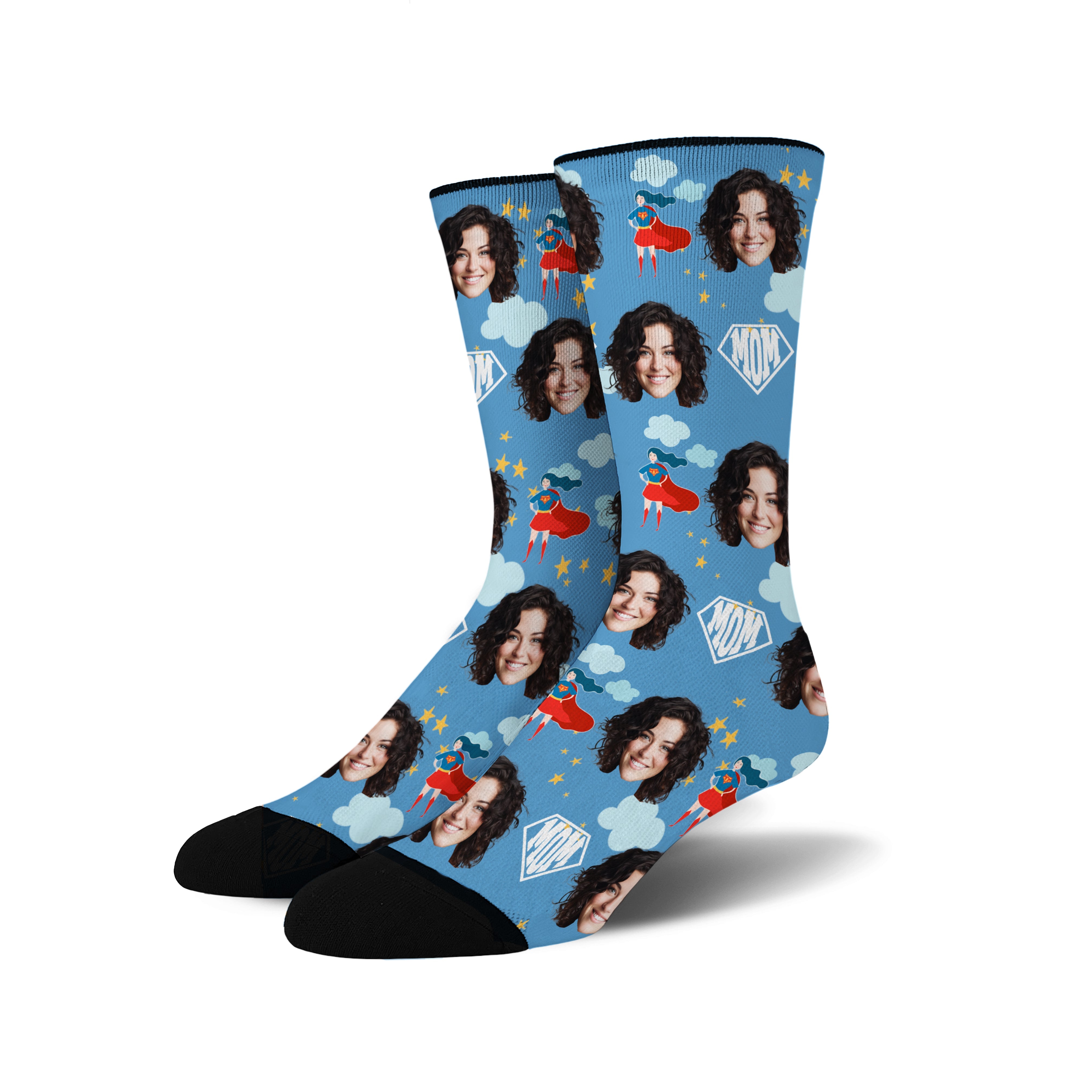 Custom Novelty Face Socks Super MOM