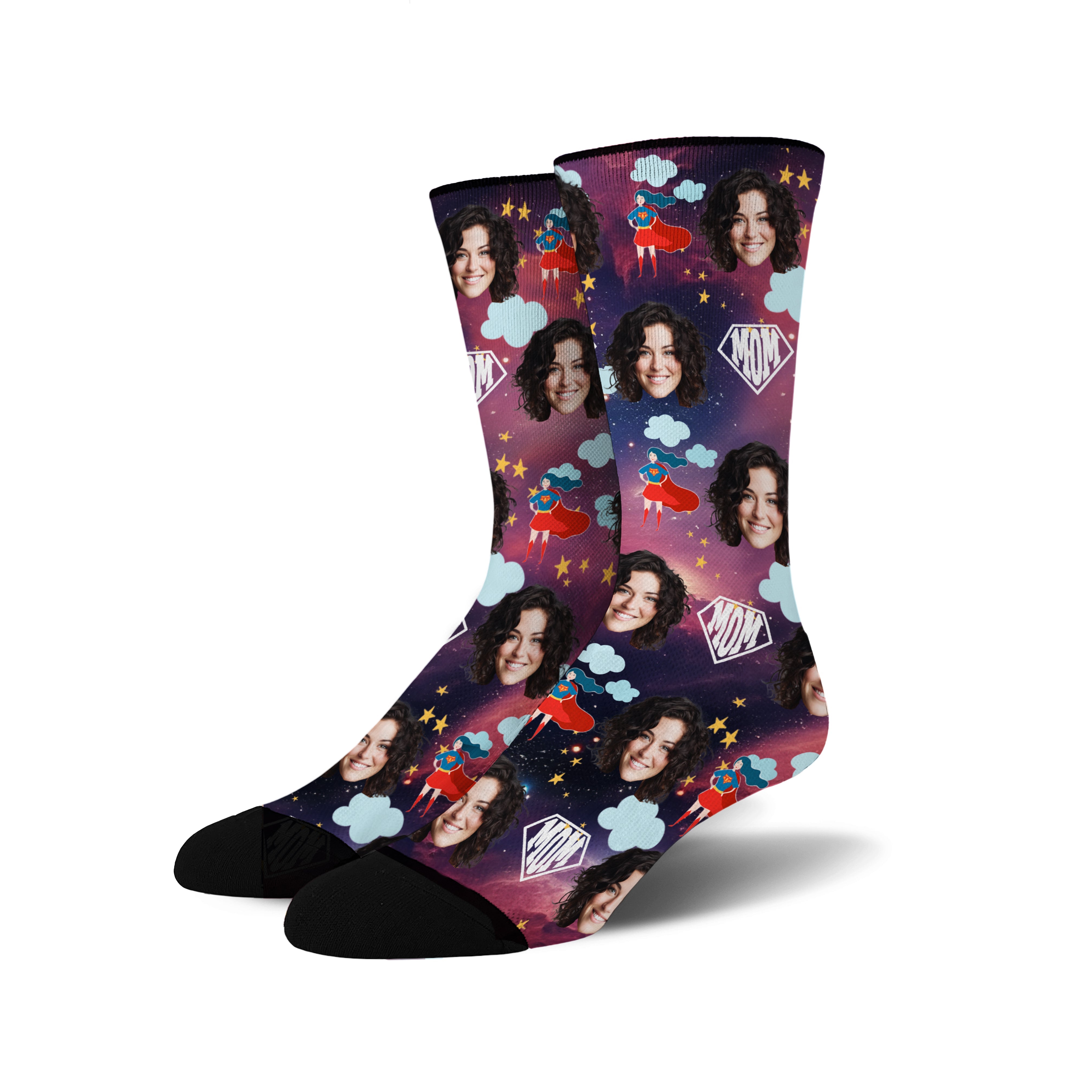 Custom Novelty Face Socks Super MOM