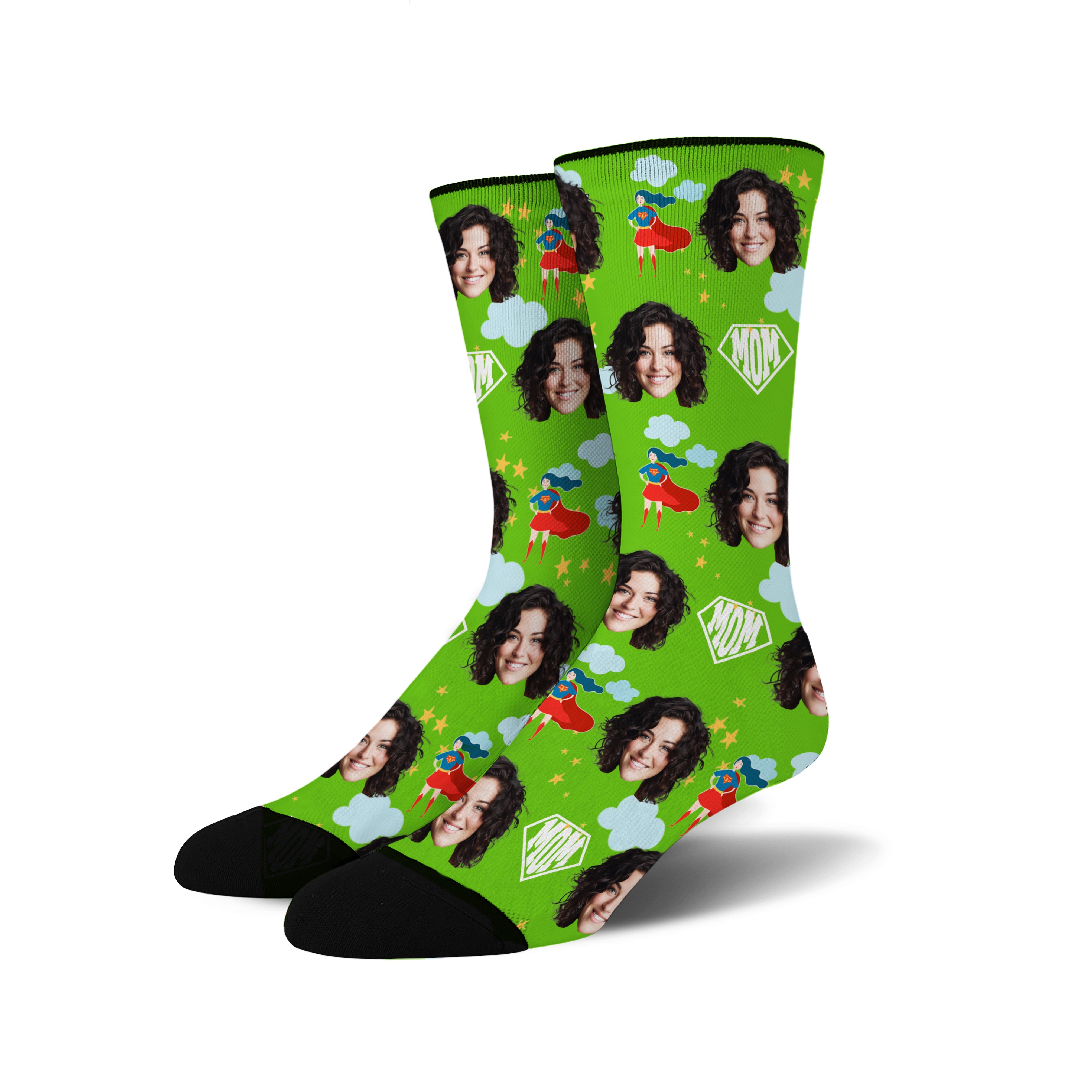 Custom Novelty Face Socks Super MOM