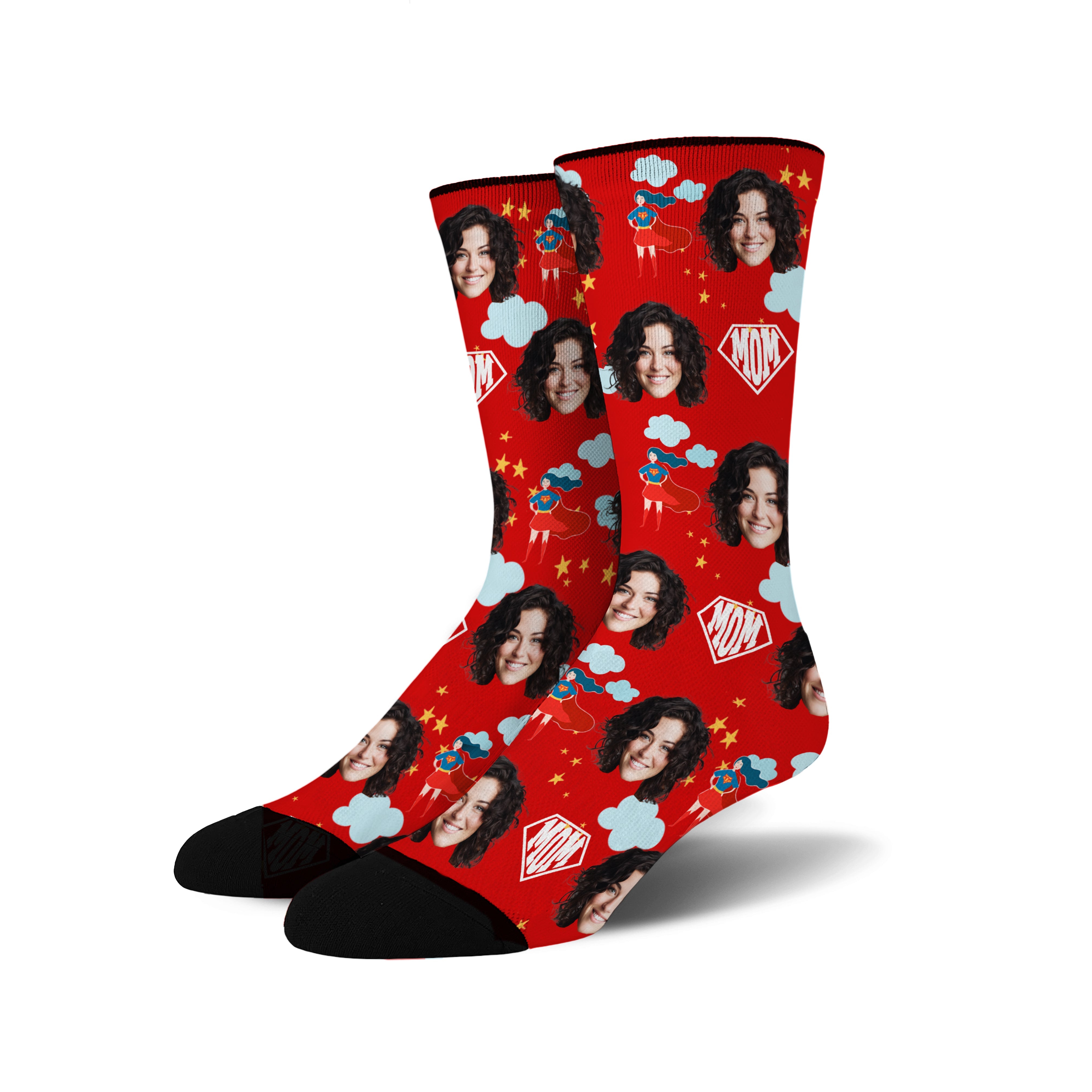Custom Novelty Face Socks Super MOM