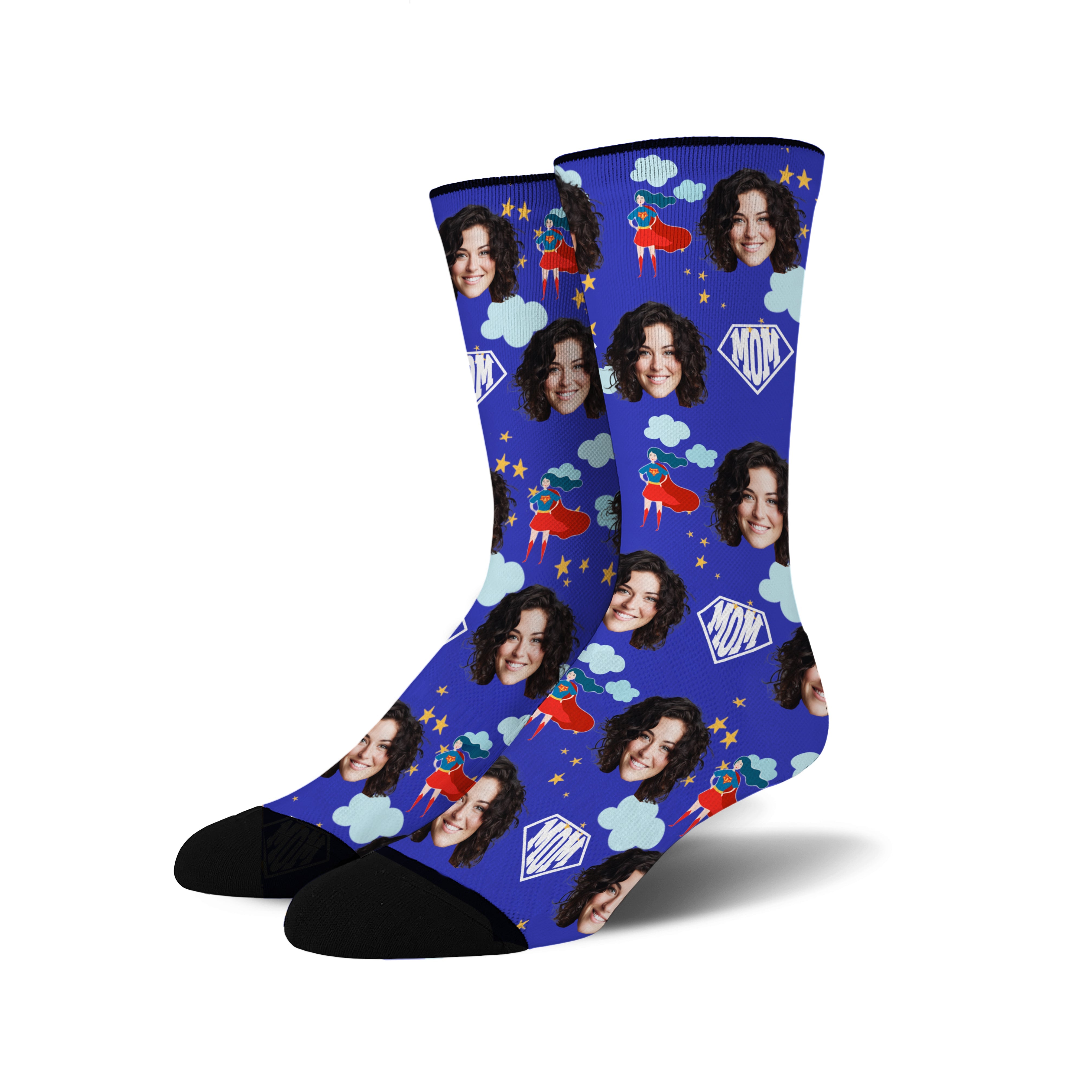 Custom Novelty Face Socks Super MOM
