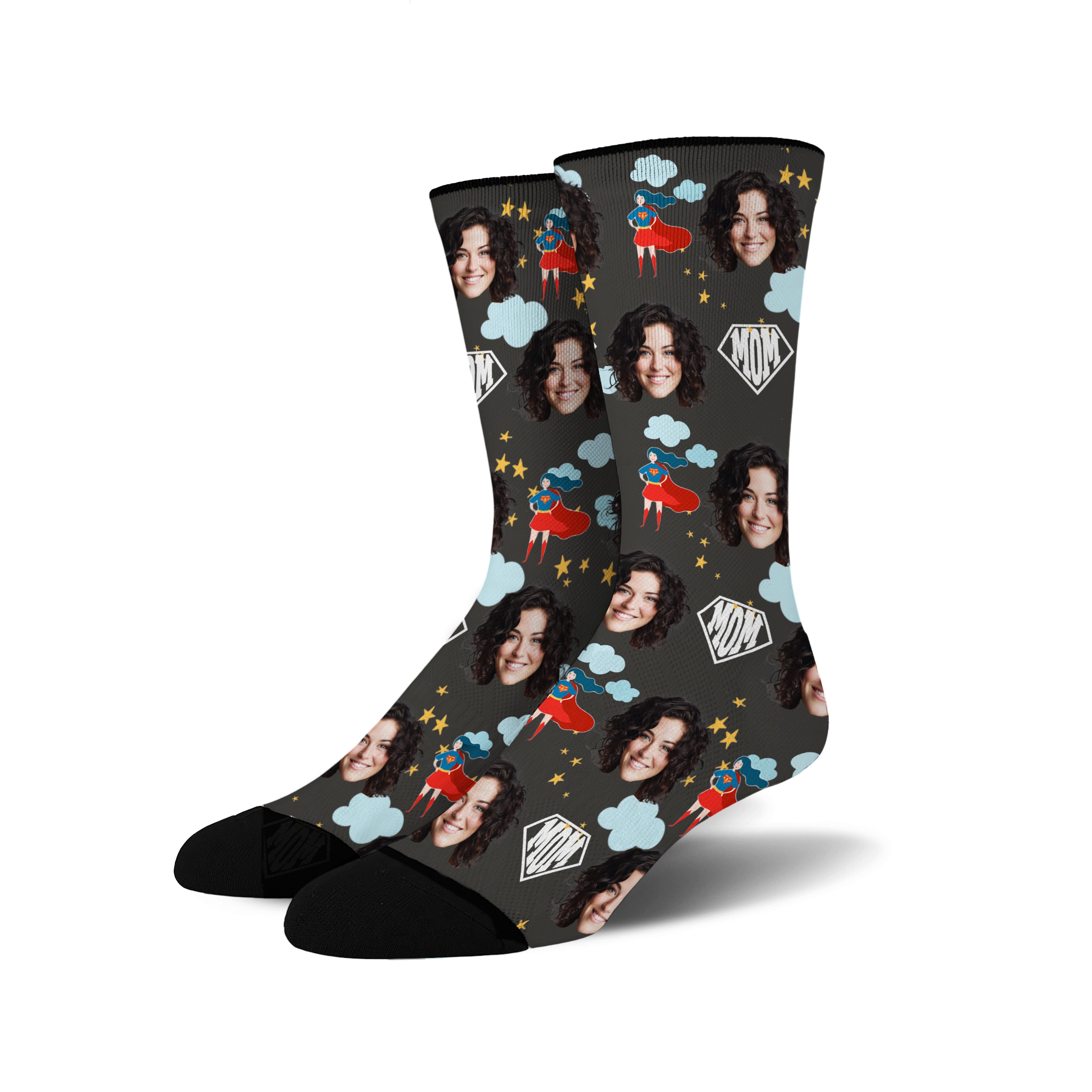Custom Novelty Face Socks Super MOM