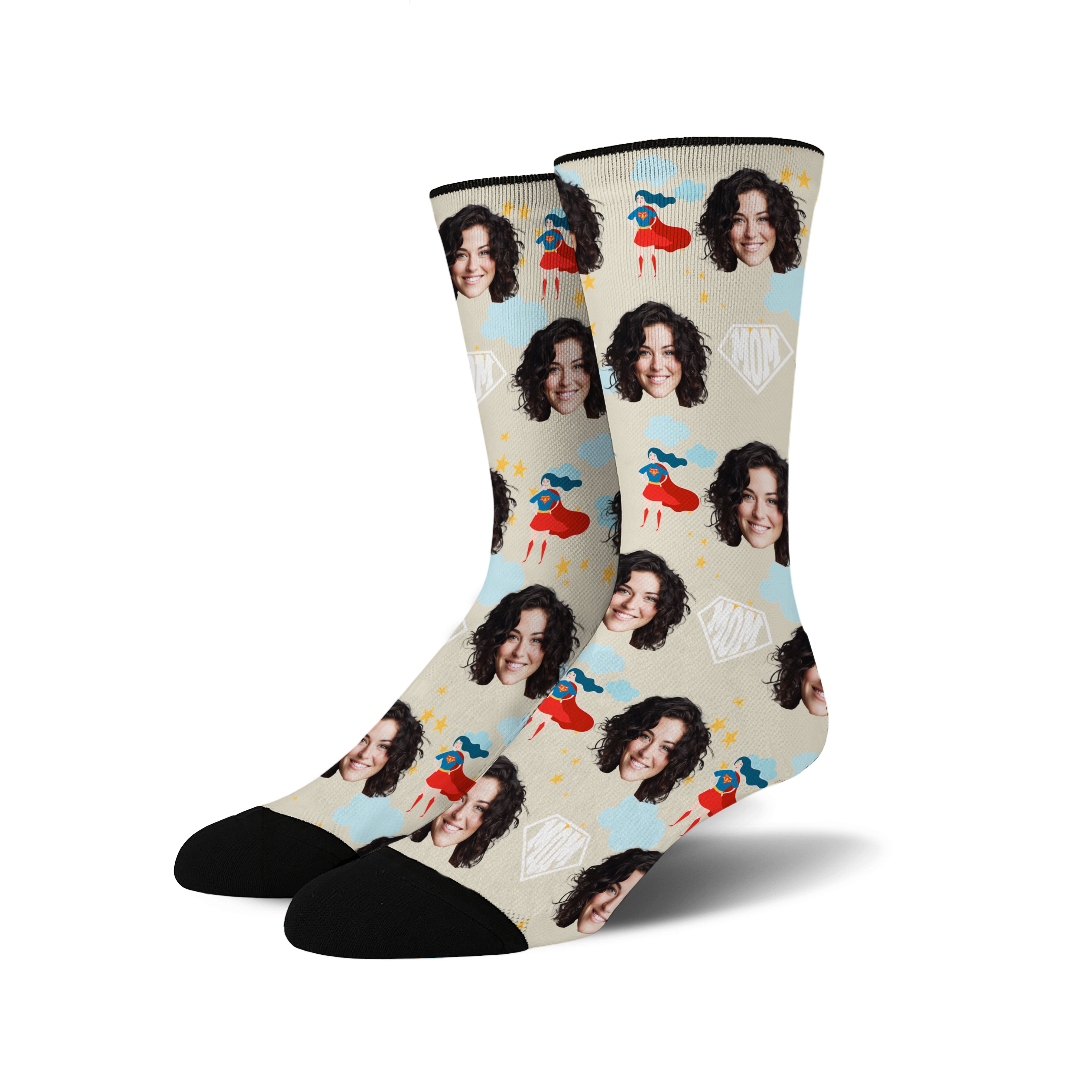 Custom Novelty Face Socks Super MOM