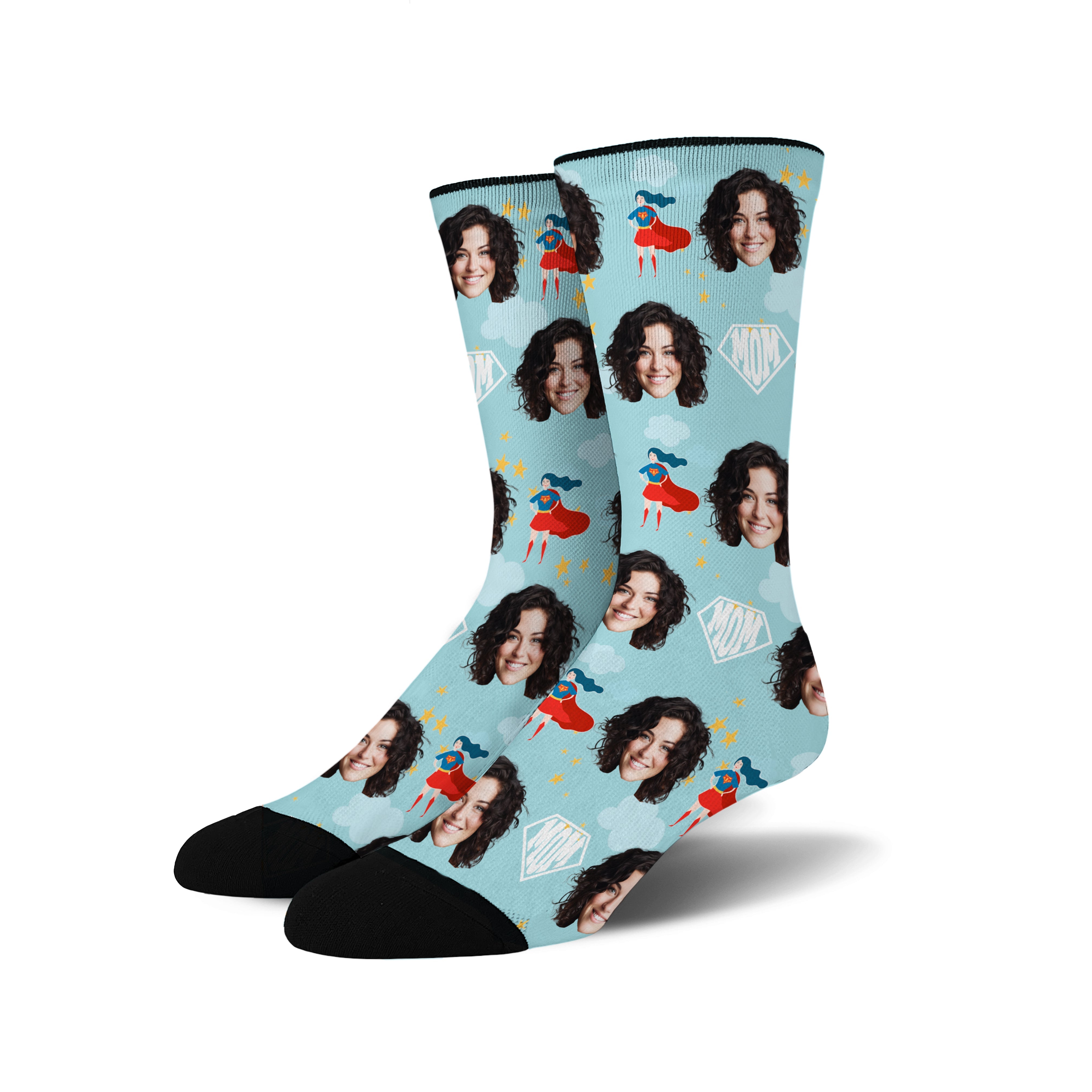 Custom Novelty Face Socks Super MOM