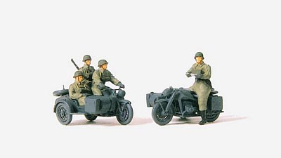 Preiser 72538 1/72 Unpainted German Reich Motorcycle Crew (5) & Motorcycle w/Si