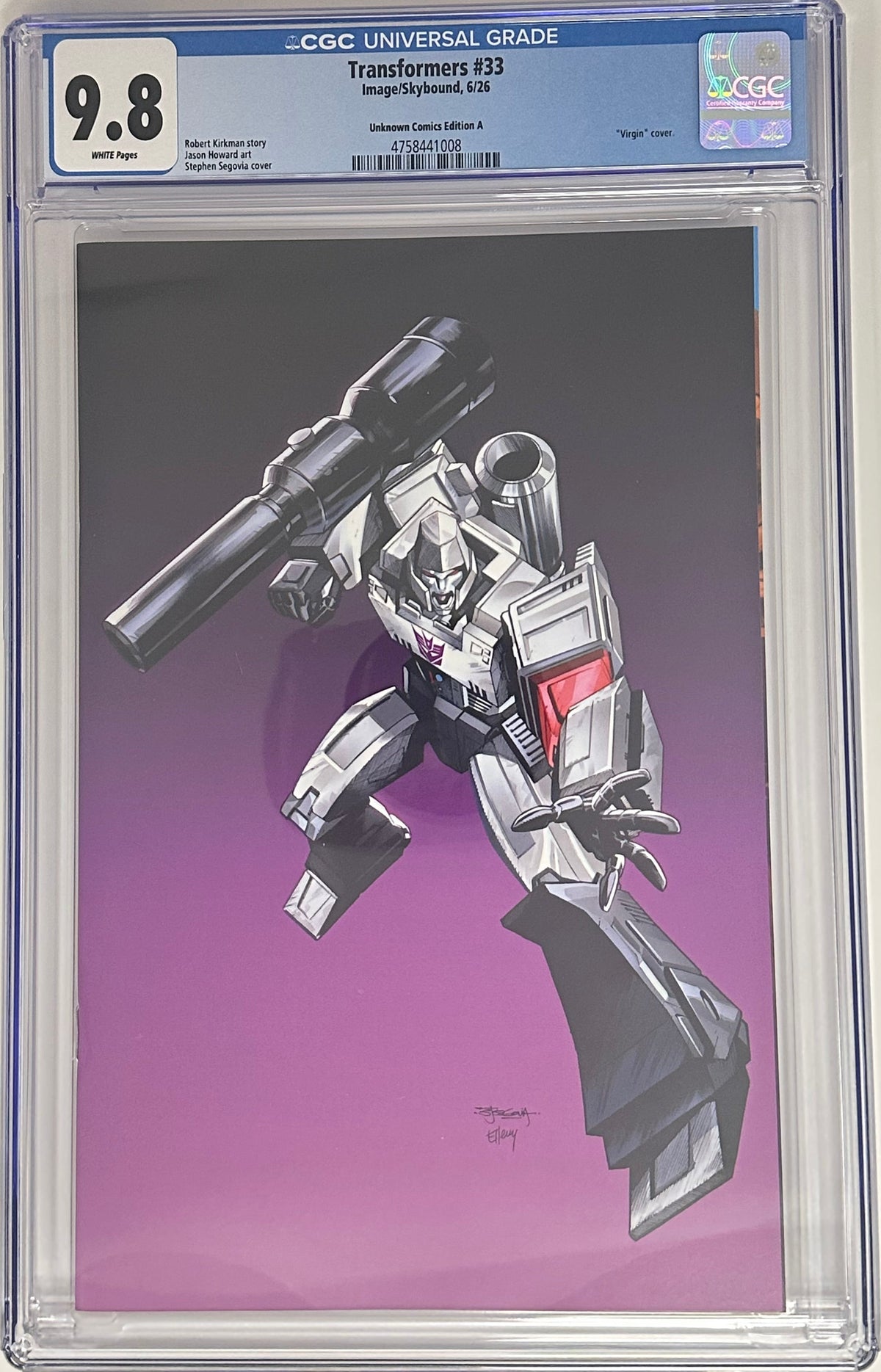 TRANSFORMERS #33 CGC 9.8 BLUE LABEL STEPHEN SEGOVIA EXCLUSIVE PURPLE VIRGIN VAR [IN STOCK]