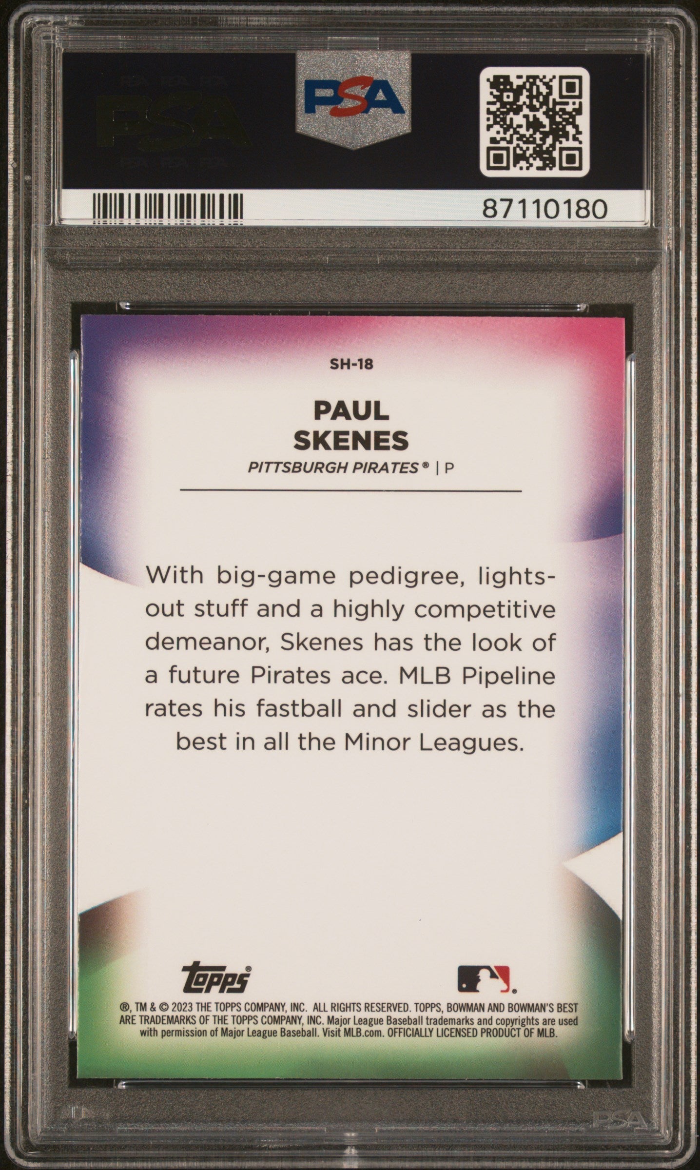 Graded 2023 Topps Bowmans Best Paul Skenes #SH18 Shellacked Rookie RC