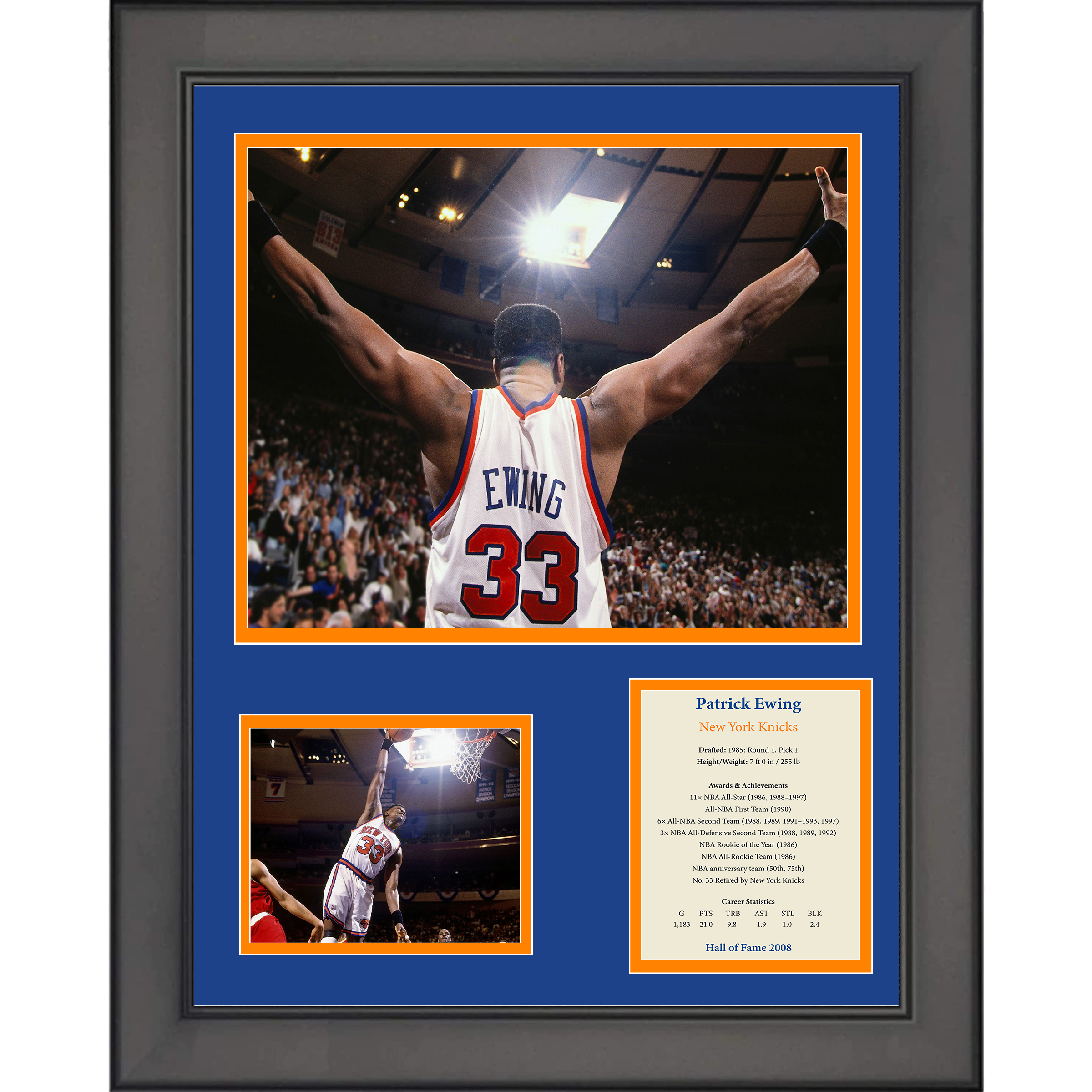 Framed Patrick Ewing Hall of Fame Basketball 11"x14" Three Photo Collage
