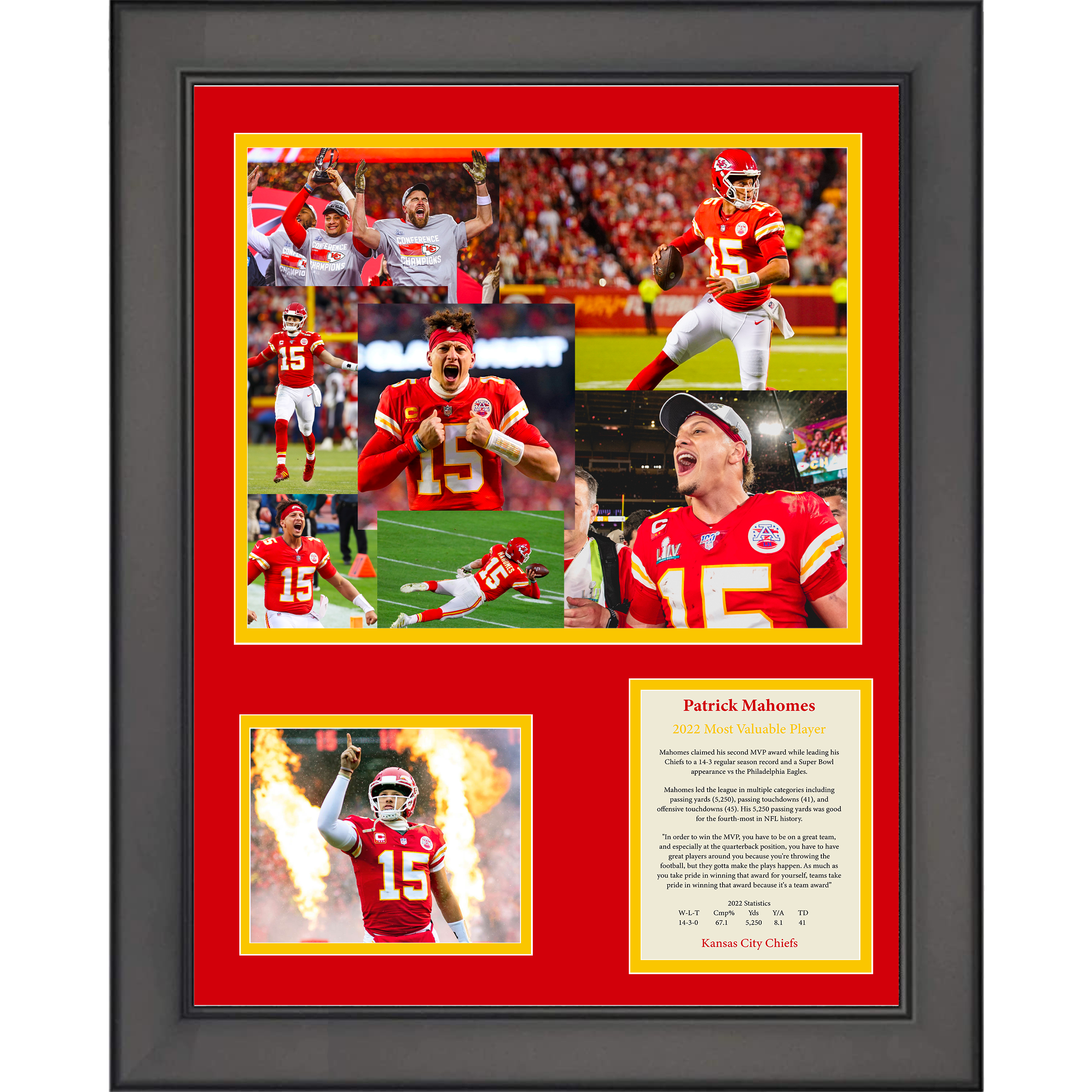 Framed Patrick Mahomes 2022 Most Valuable Player MVP Award Kansas City Chiefs 11"x14" Football Three Photo Collage