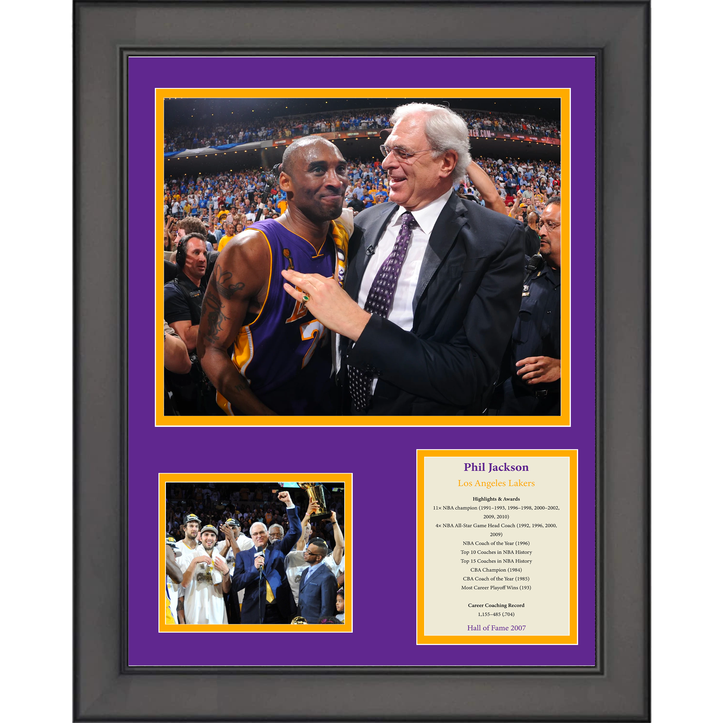 Framed Phil Jackson Hall of Fame Los Angeles Lakers Basketball 11"x14" Three Photo Collage