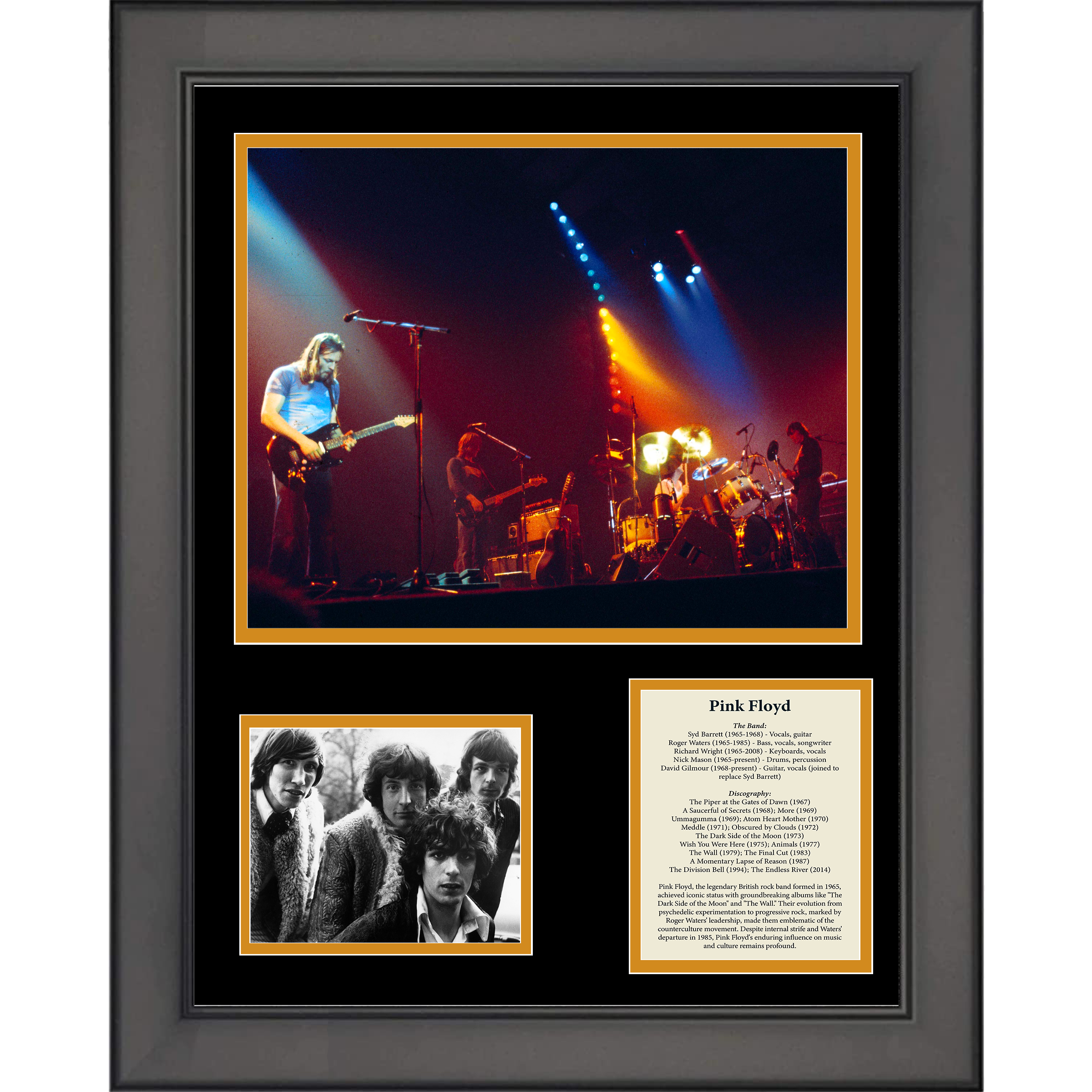 Framed Pink Floyd Band Members & Discography 11"x14"Music Three Photo Collage