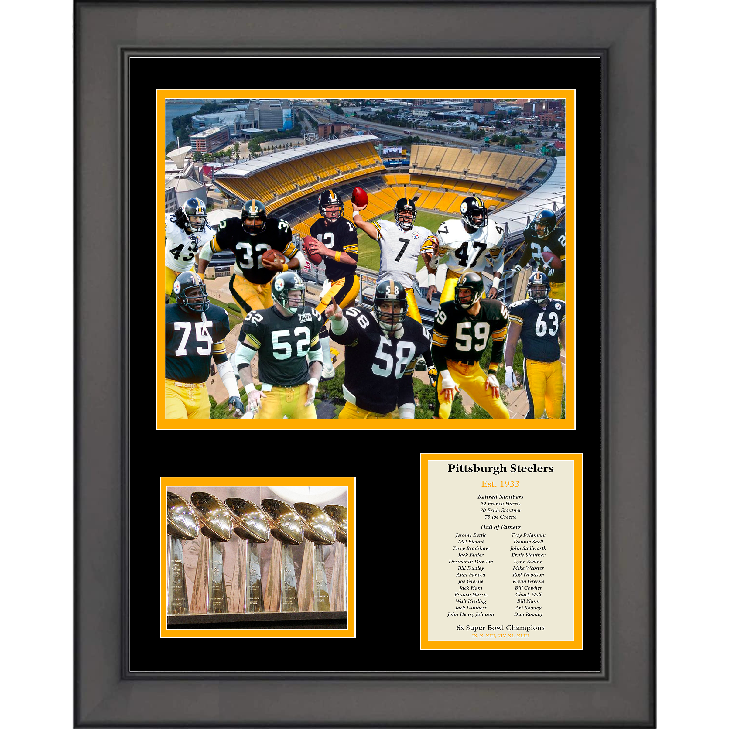 Framed Pittsburgh Steelers All-Time Greats Legends 11"x14"Football Three Photo Collage