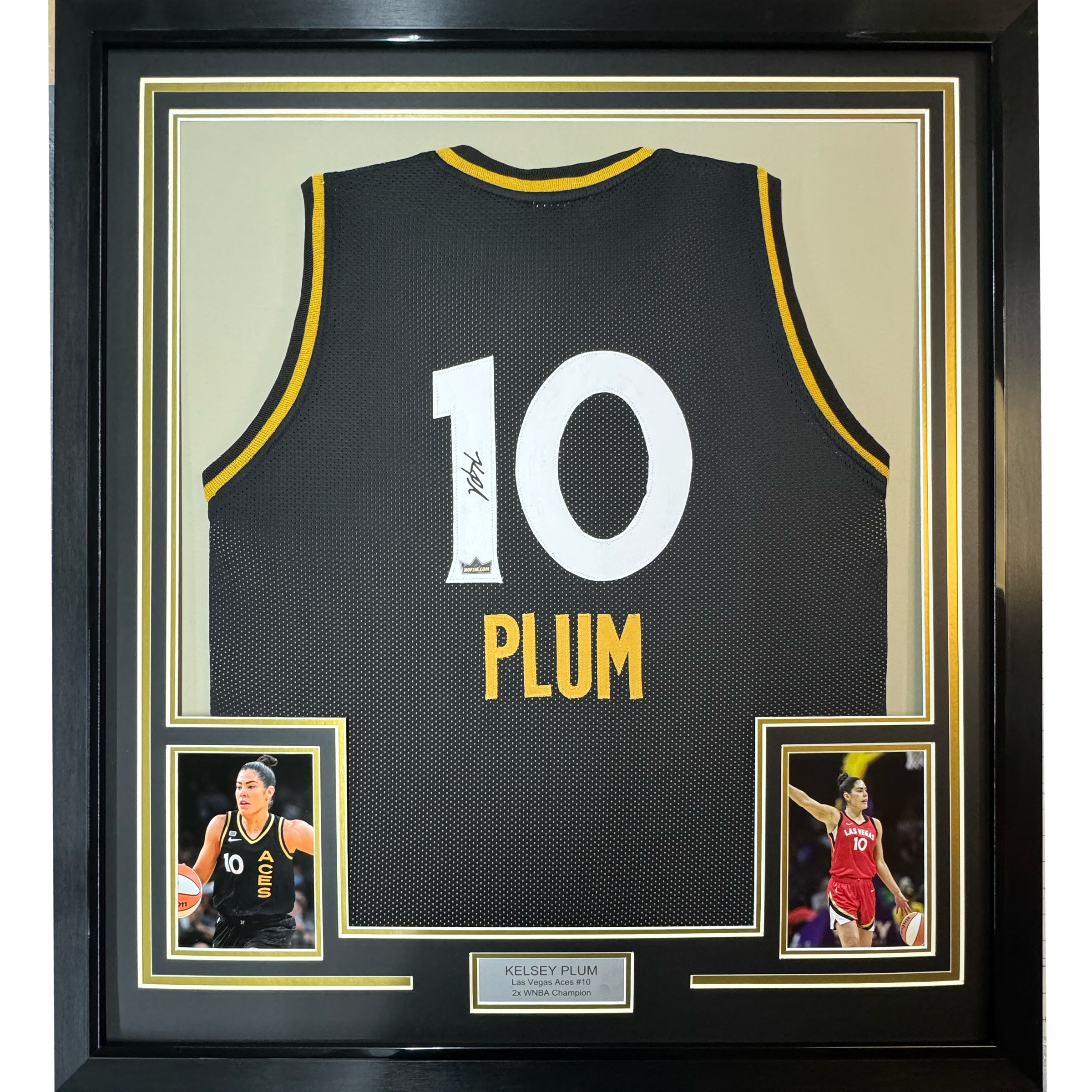Framed Facsimile Autographed Kelsey Plum 35x39 Las Vegas Black Reprint Laser Auto Basketball Jersey