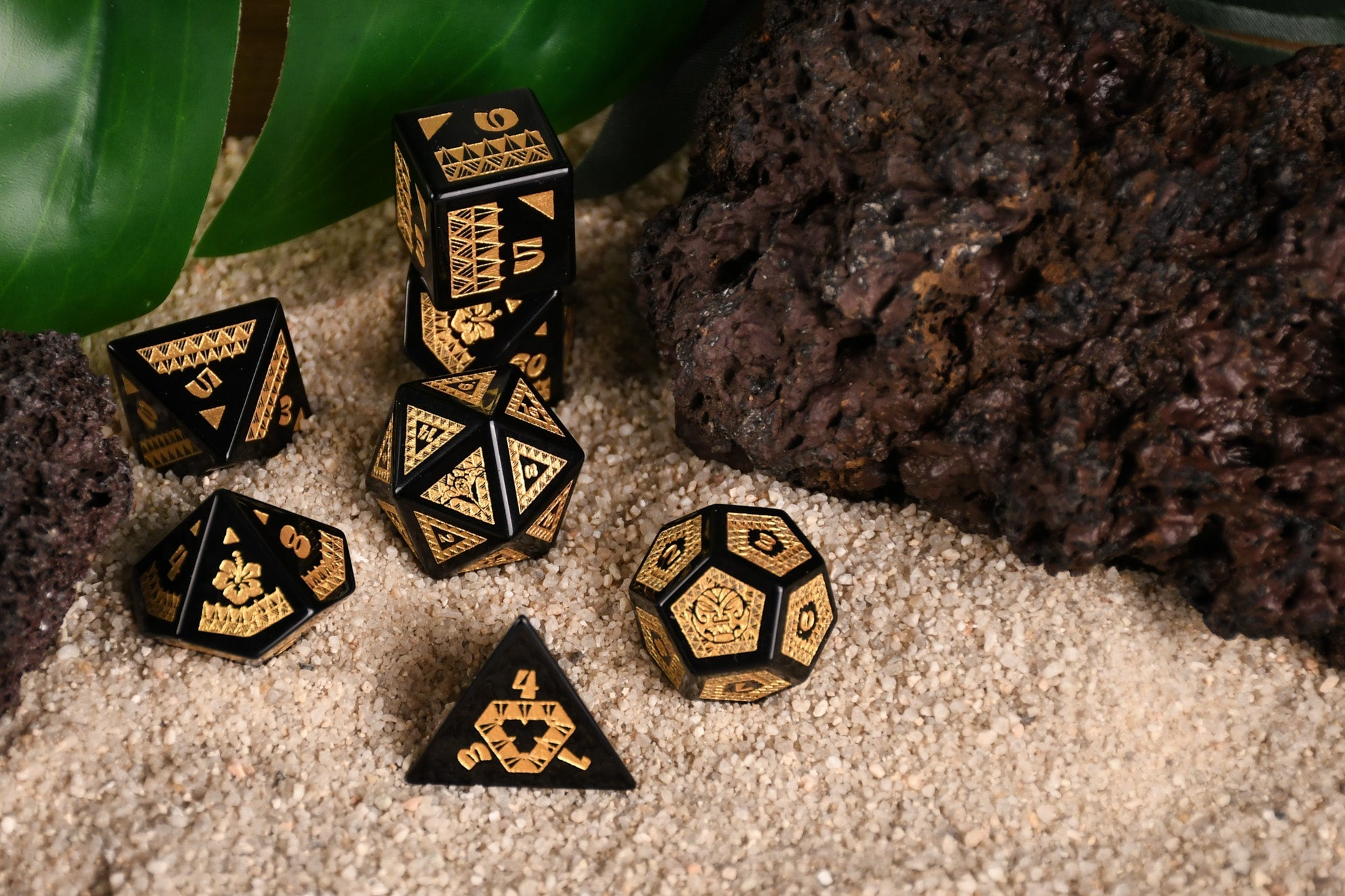 Polynesian Black Obsidian Stone Dice Set - Dice Around the World Collection