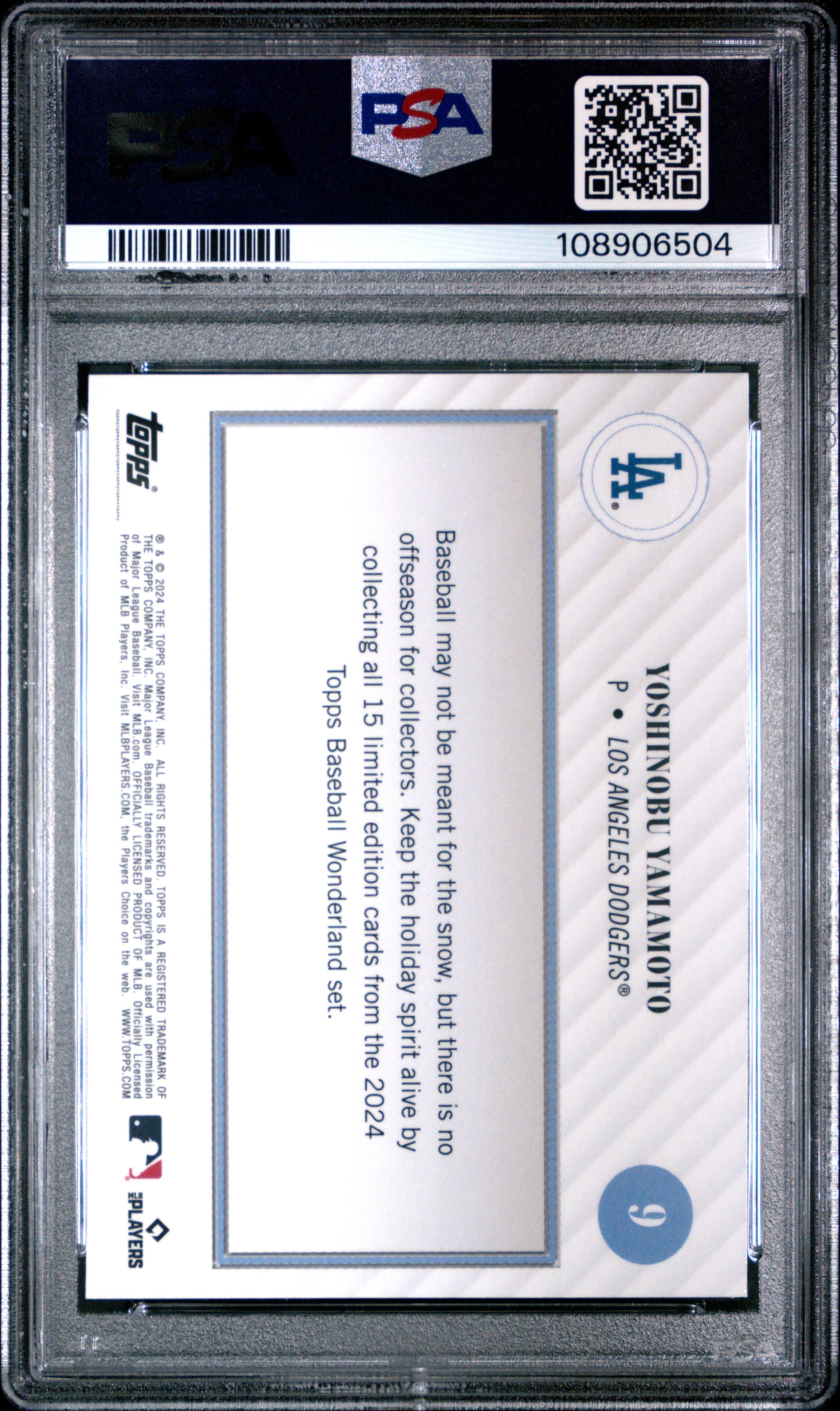 Graded 2024 Topps Wonderland Yoshinobu Yamamoto #9 Rookie RC Baseball Card PSA 9 Mint